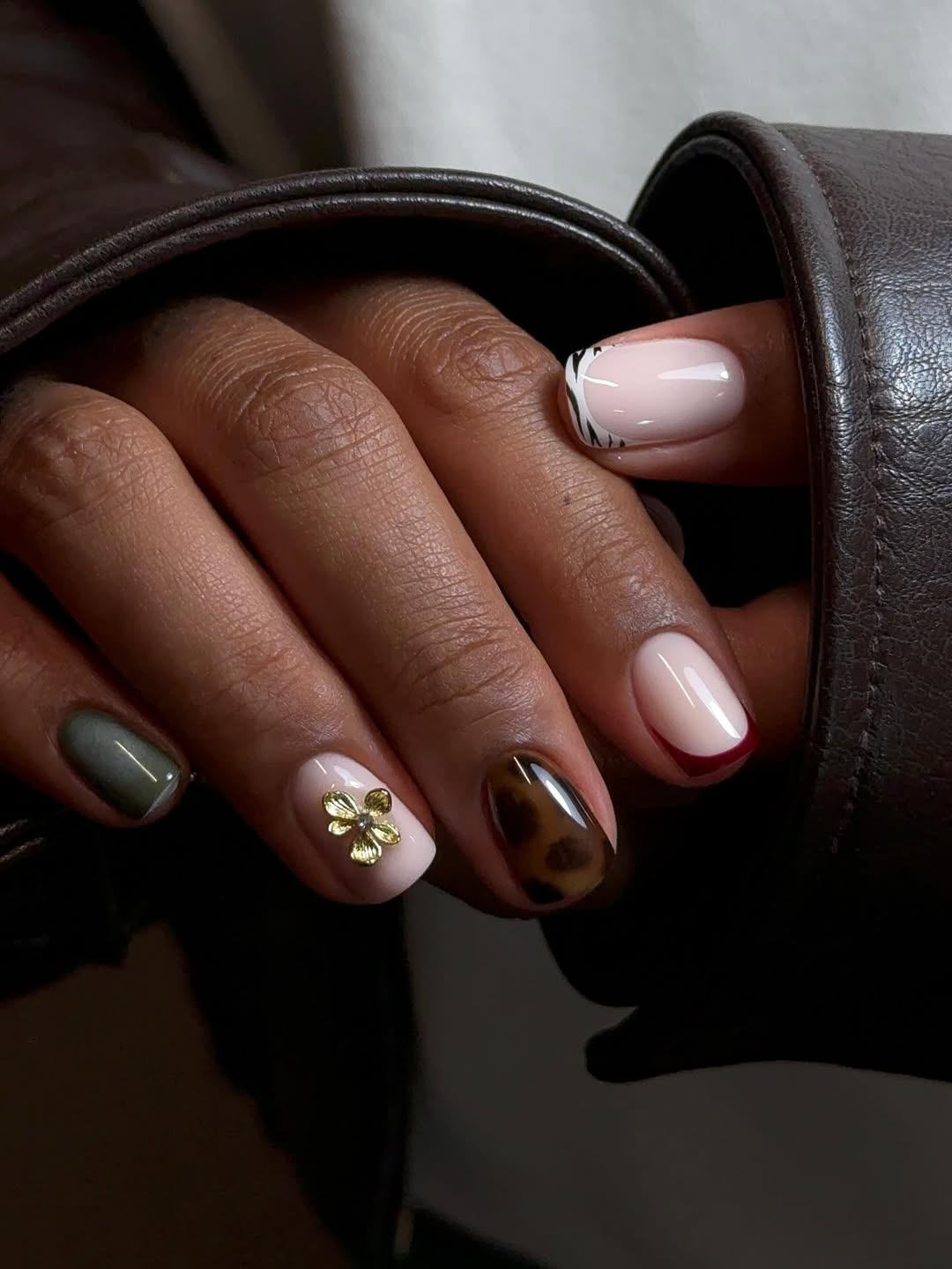 Mixed Media Fall French Nails With 3D Charm