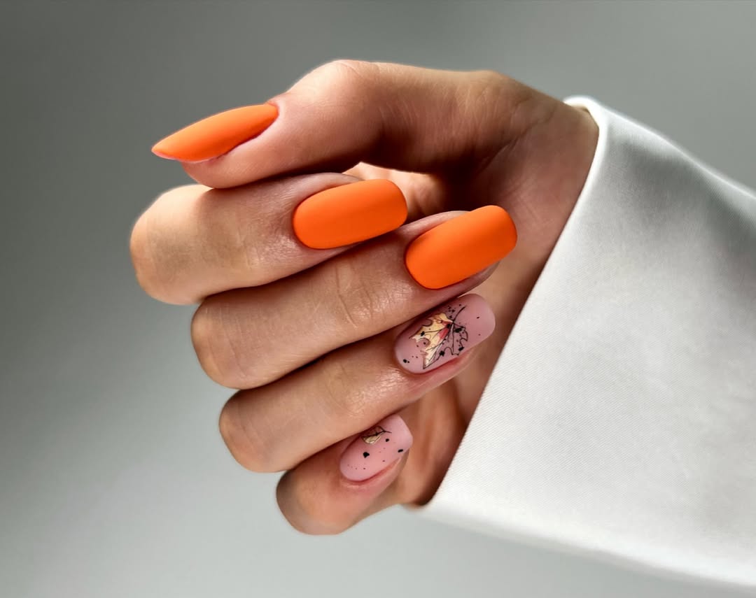 Matte Pumpkin Spice Almond Nails