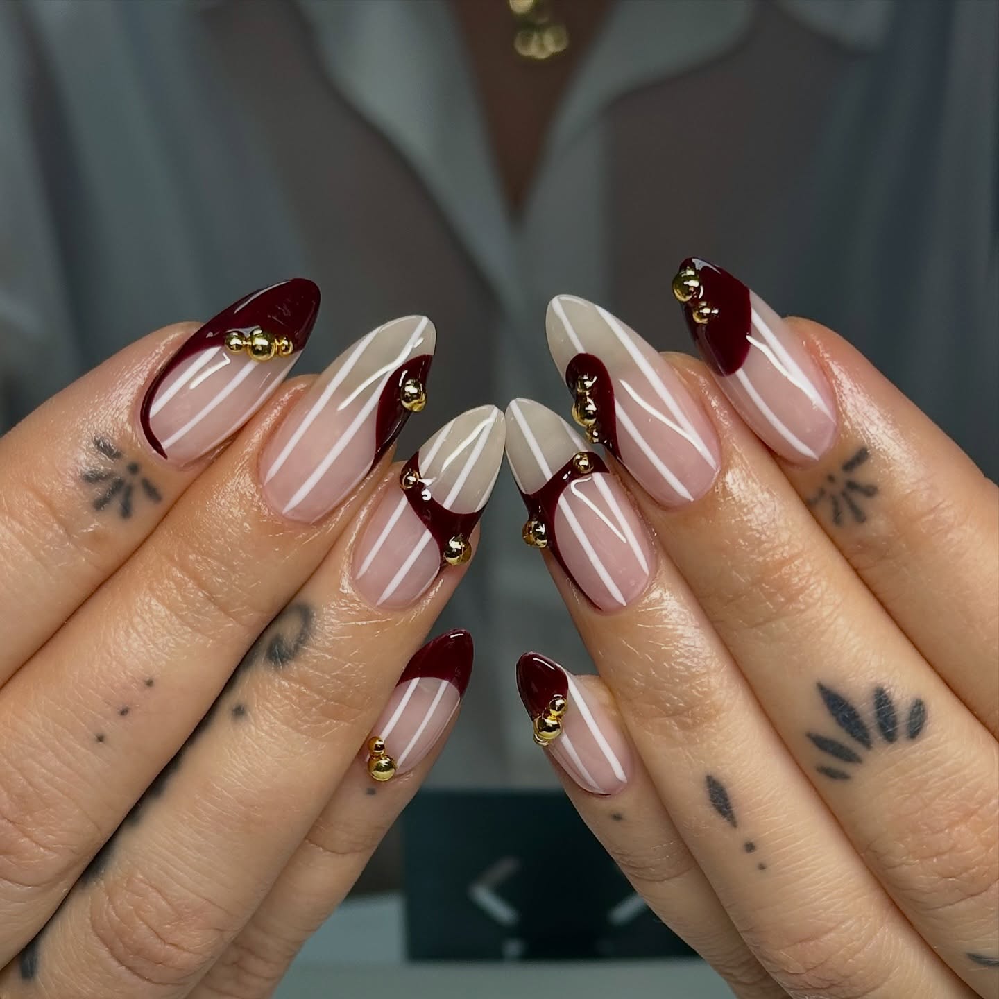 Deep Burgundy Swirl French with Gold Beads