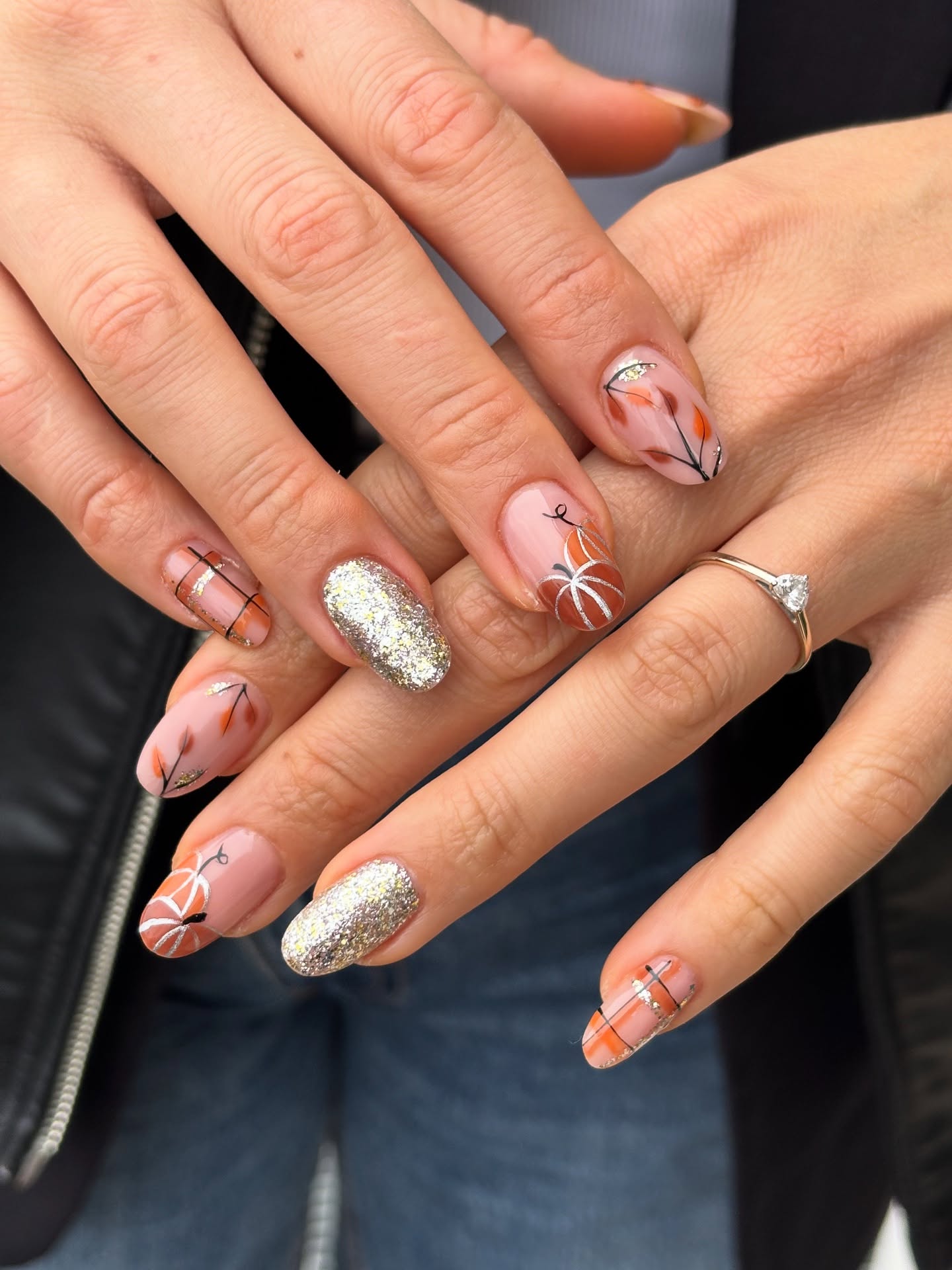 Pumpkin Patch Plaid Almond Nails