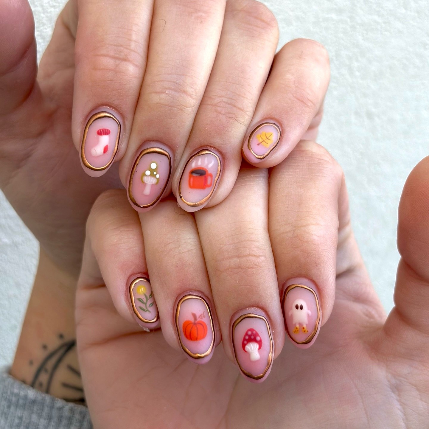 Whimsical Fall Character French Tip Nails