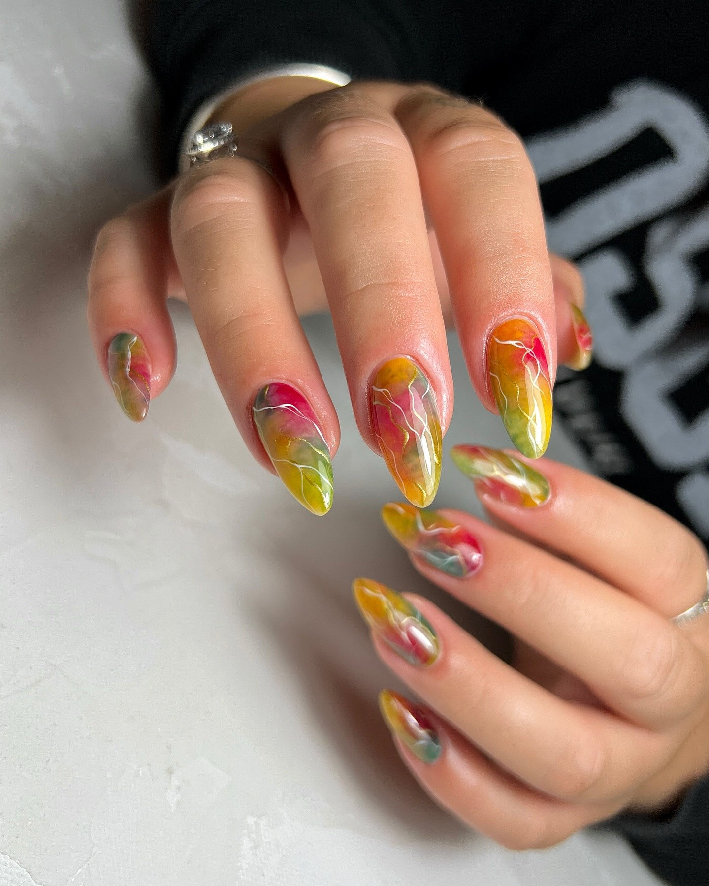 Autumn Swirl Marble Almond Nails