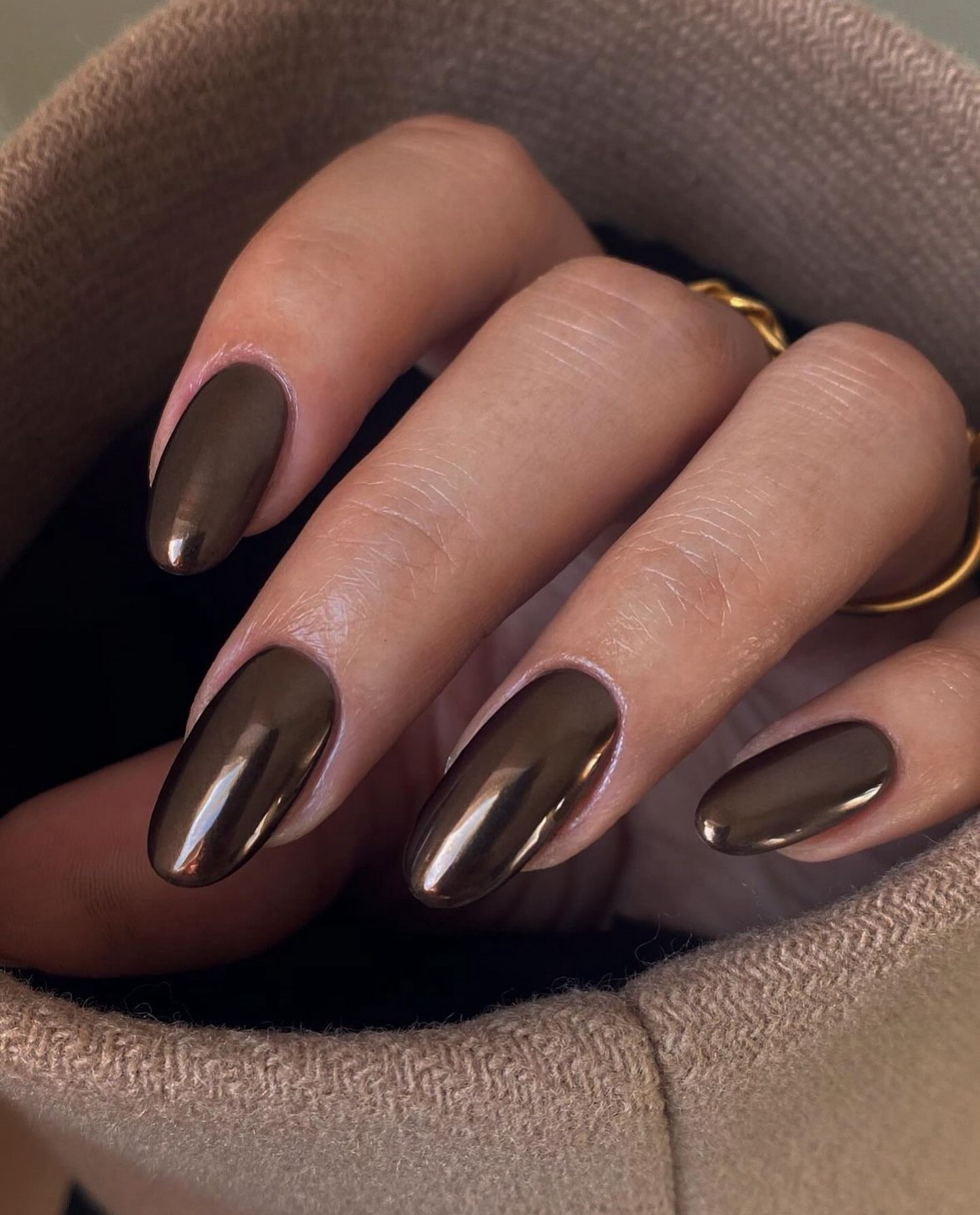 Rich Chocolate Chrome Almond Nails