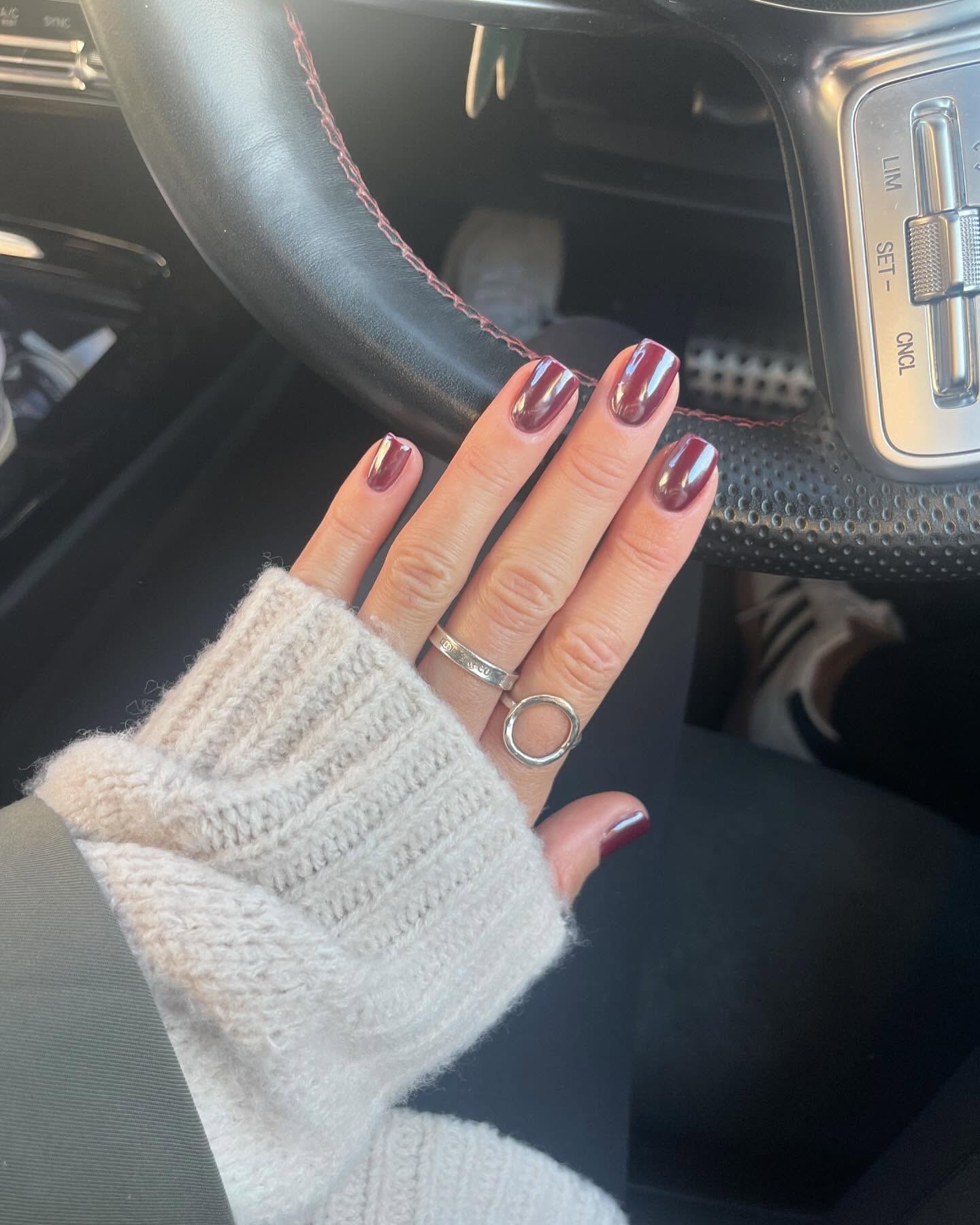 Deep Burgundy High Gloss Oval Nails