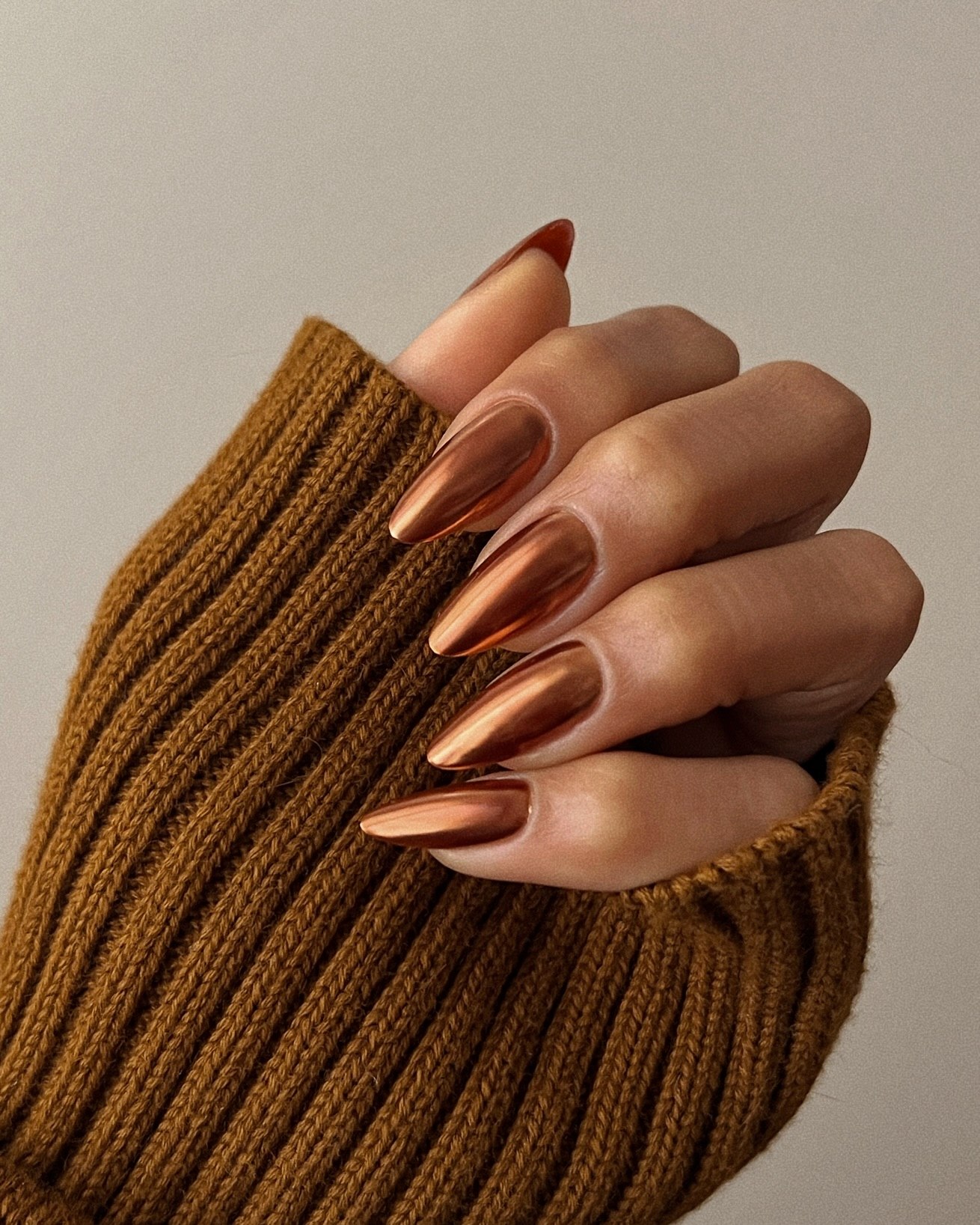 Copper Chrome Stiletto Nails