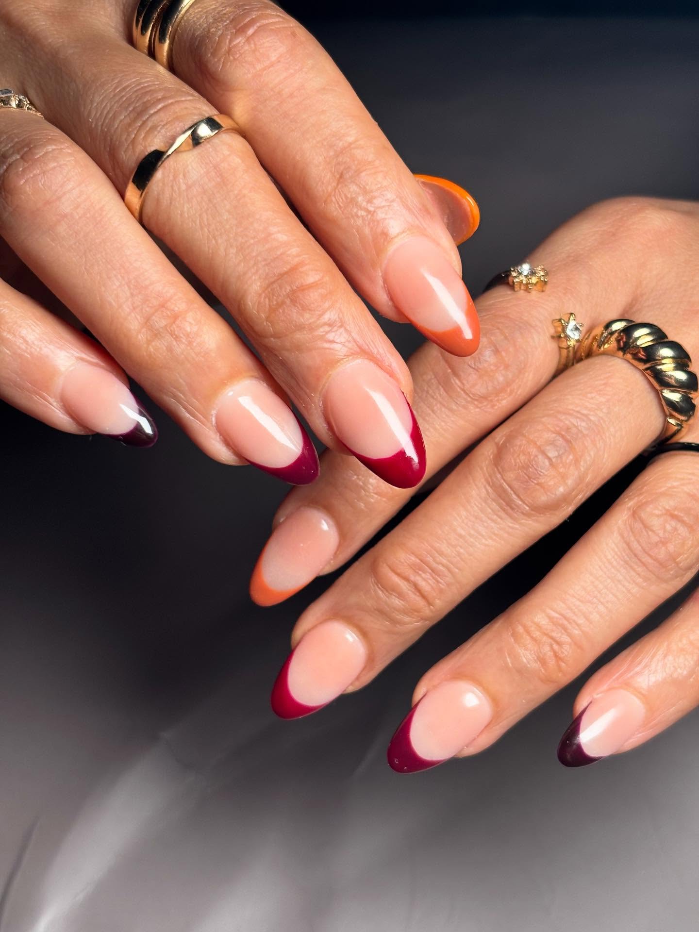 Autumn Ombre French Tip Almond Nails
