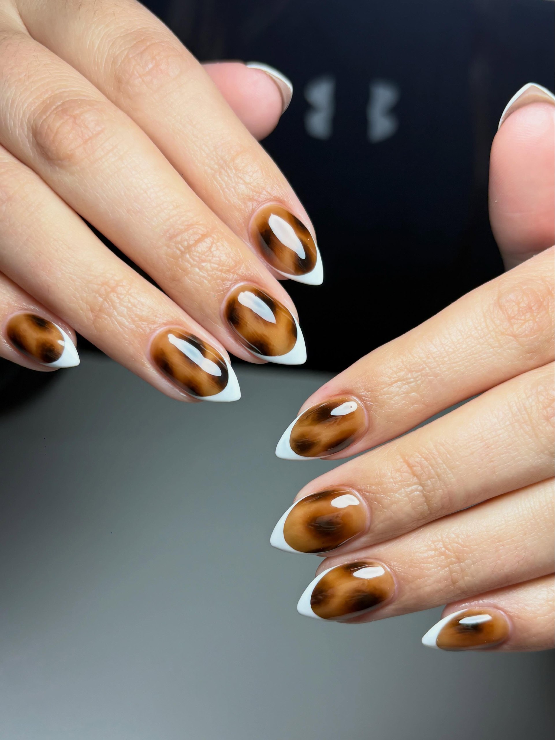 Tortoiseshell Almond French Tip Nails