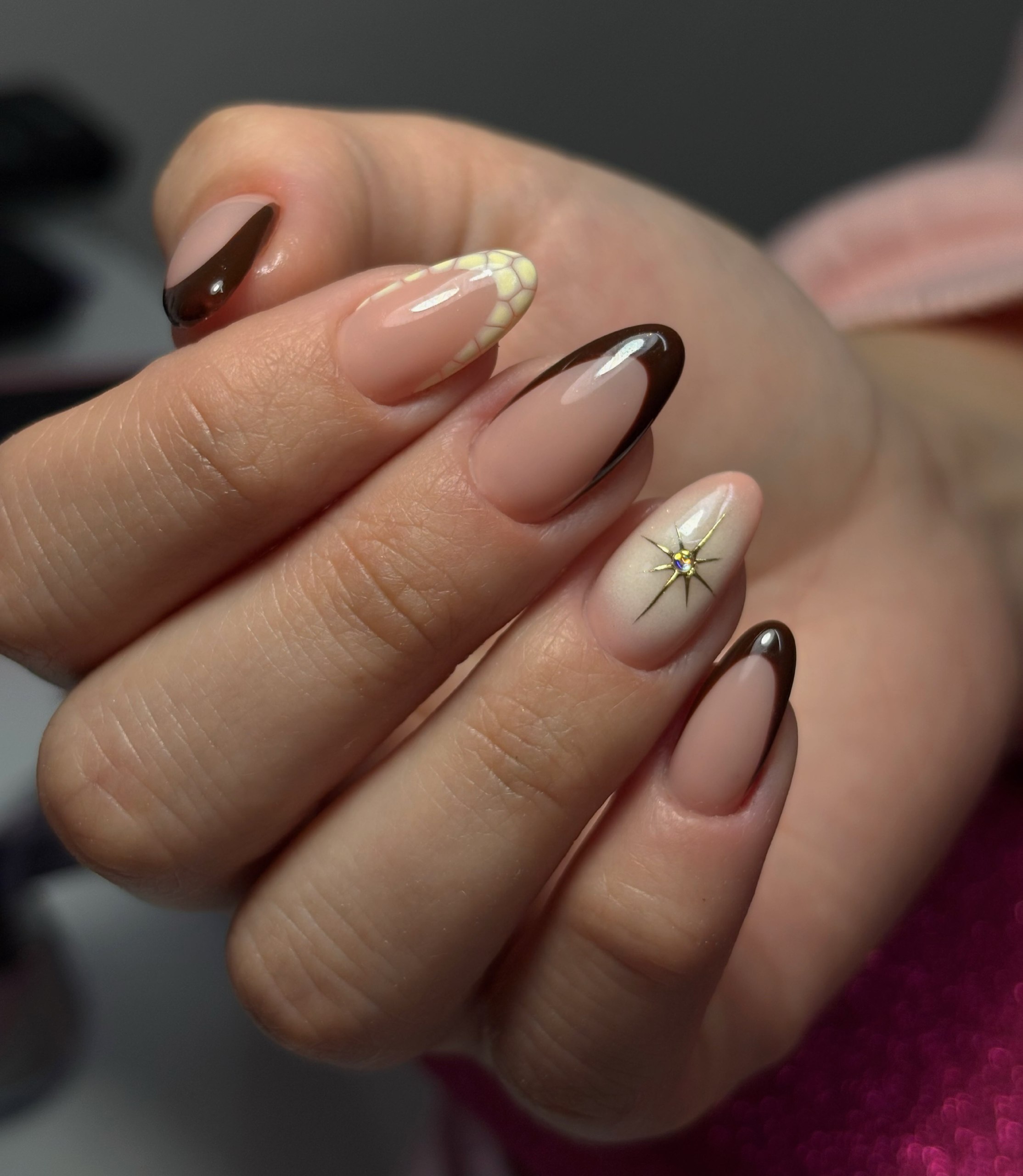 Rich Espresso French Tips with Starburst Accent