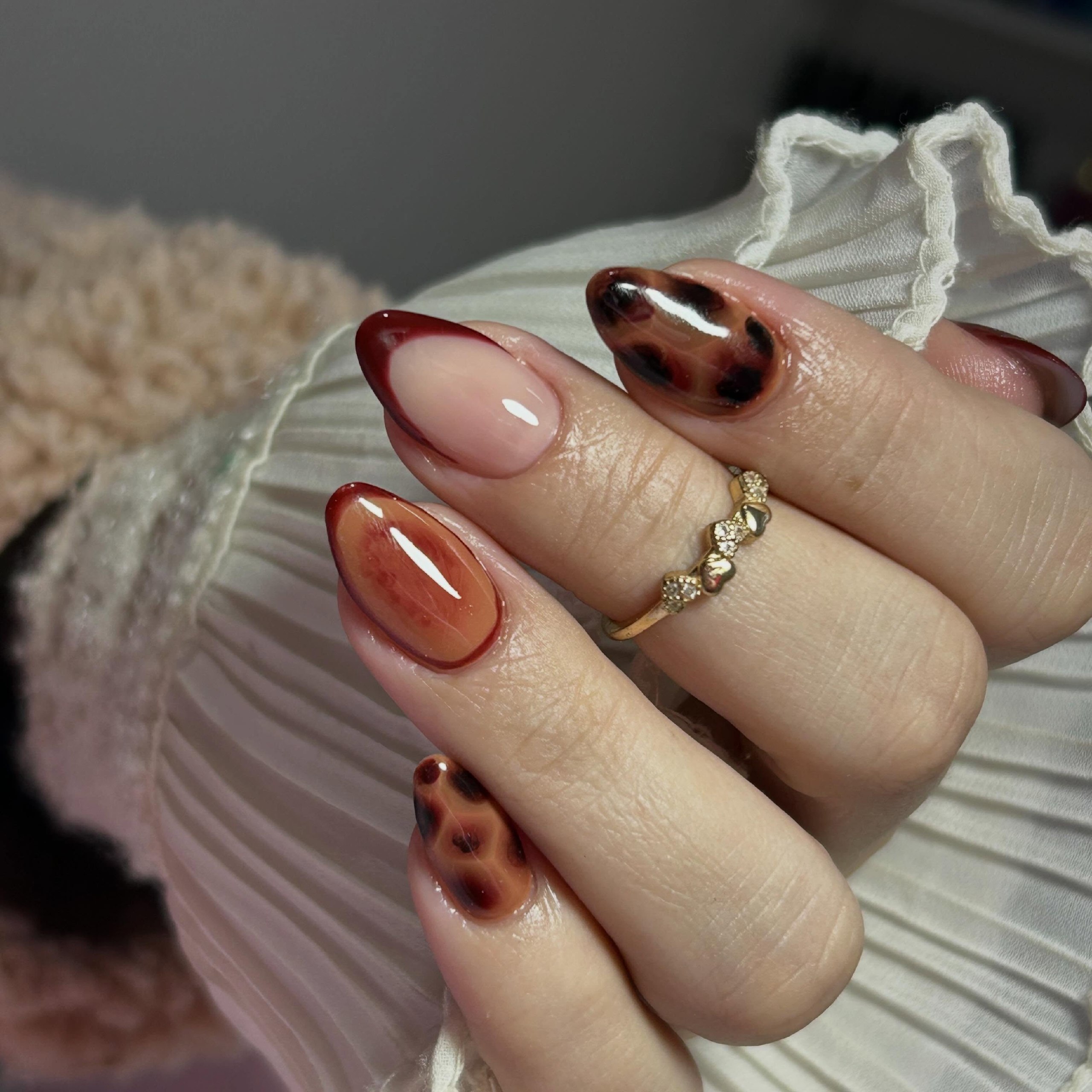 Glossy Tortoiseshell and Deep Red French Tips