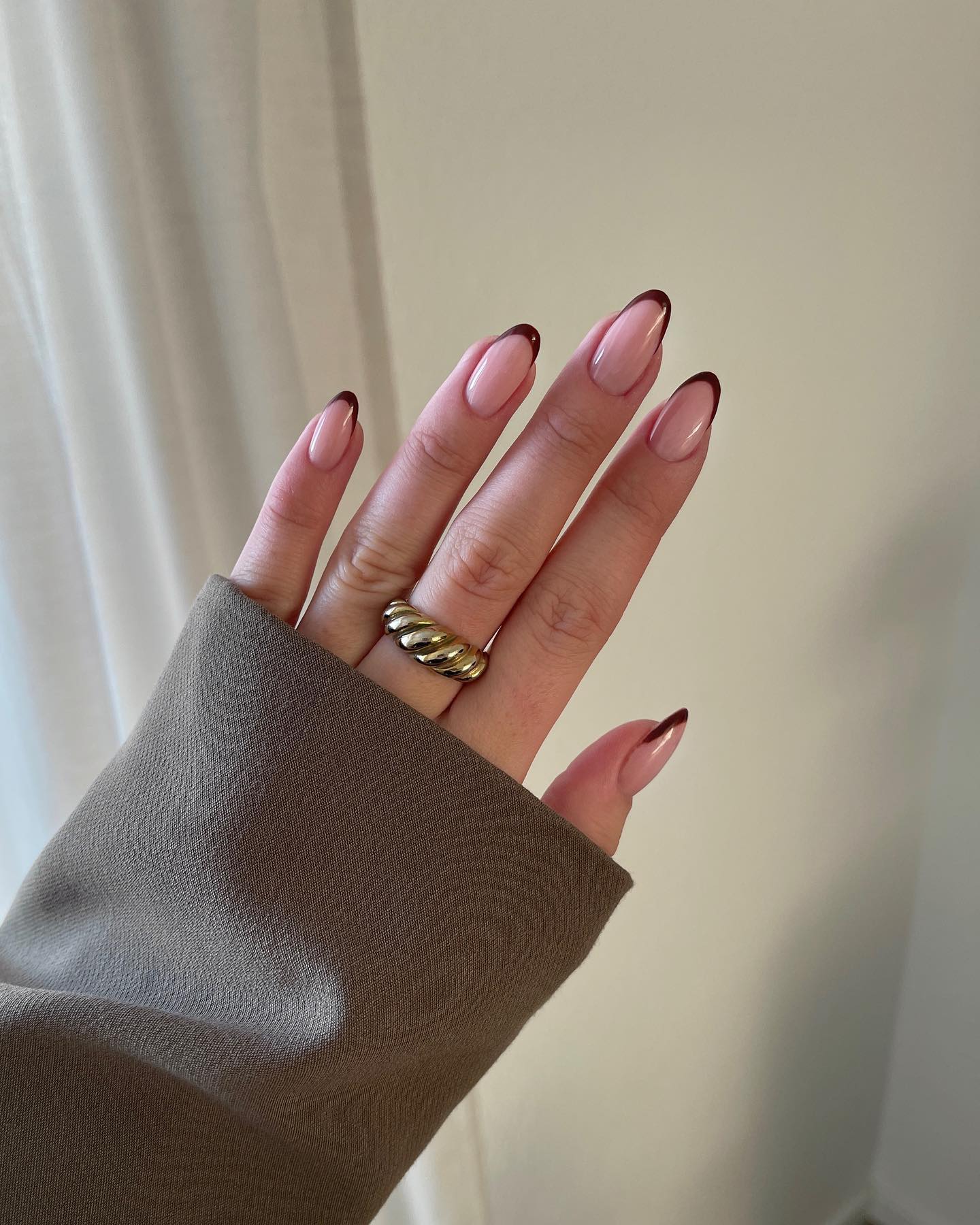 Deep Burgundy Almond French Tip Nails
