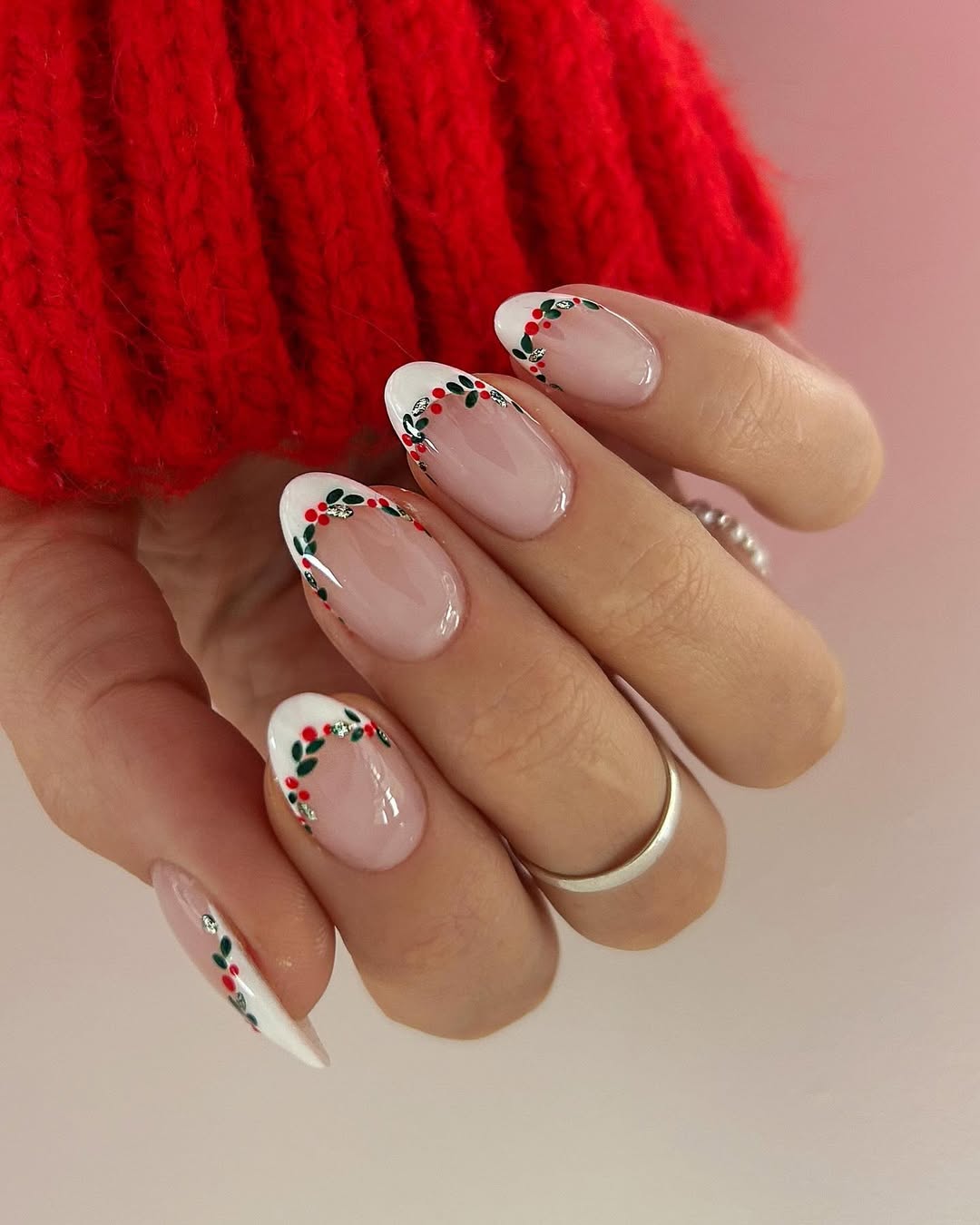 Festive Holly Berry French Tips