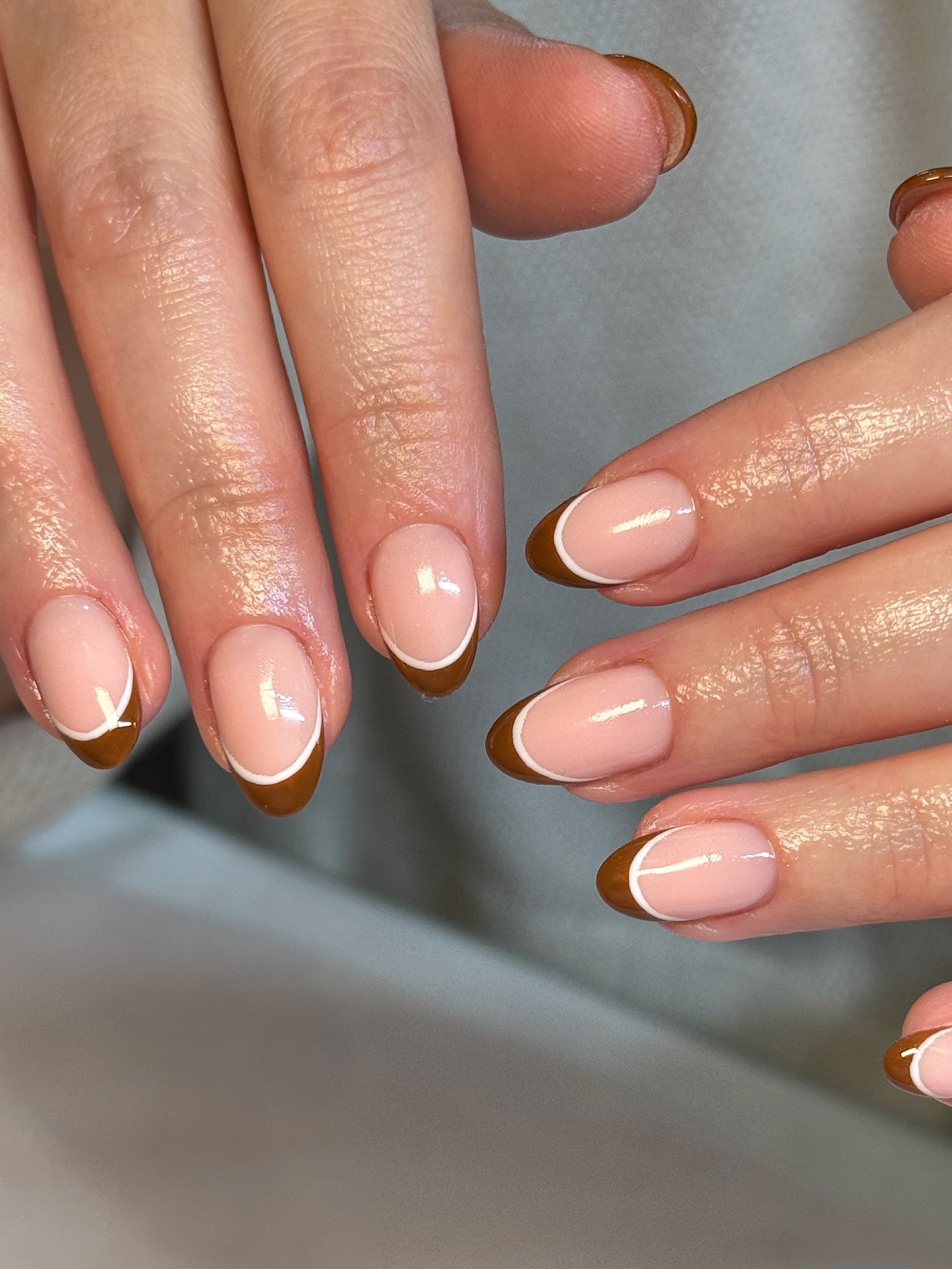 Chocolate Milk French Tip Almond Nails