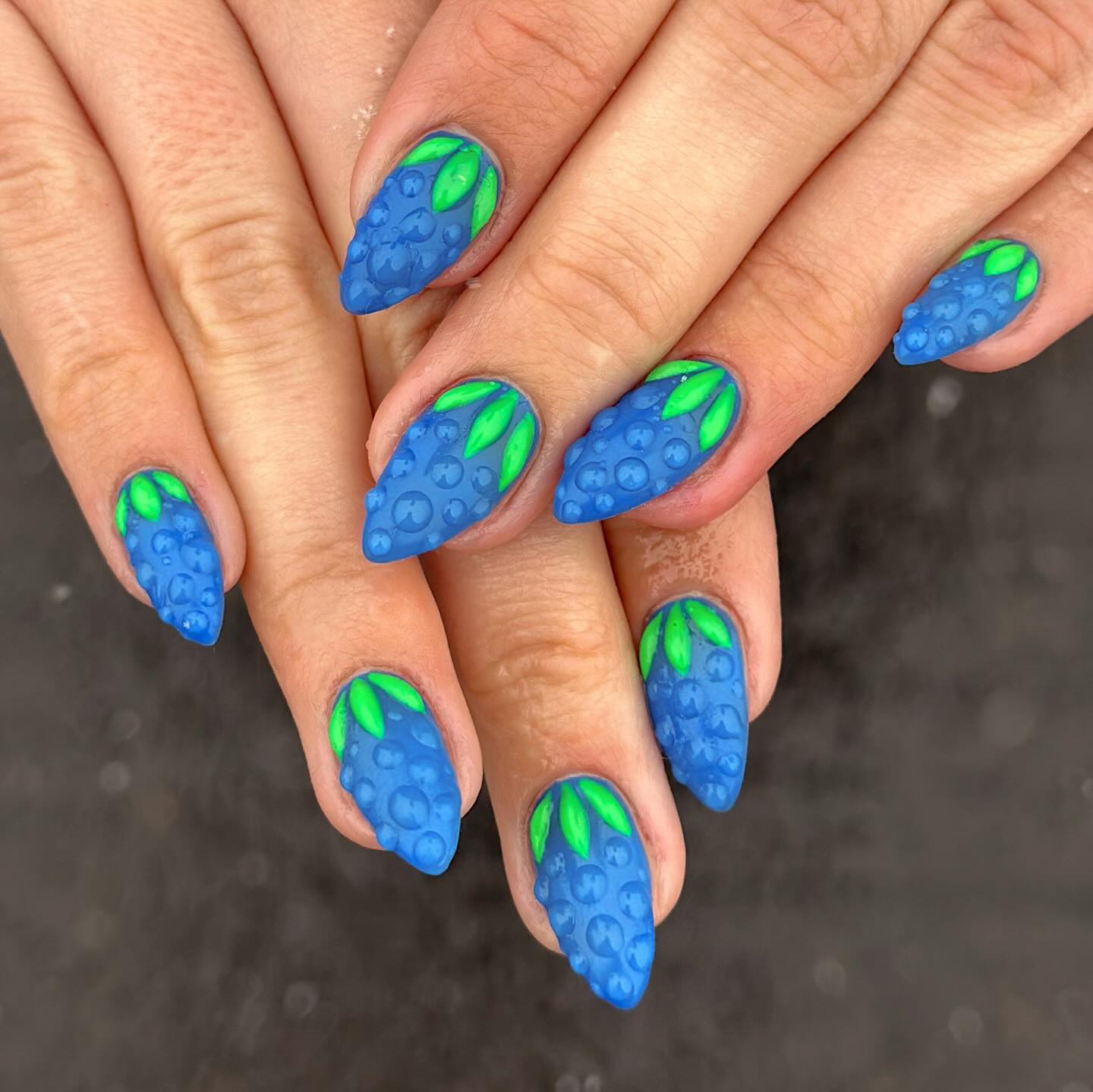 Matte Blue Berry Textured Almond Nails