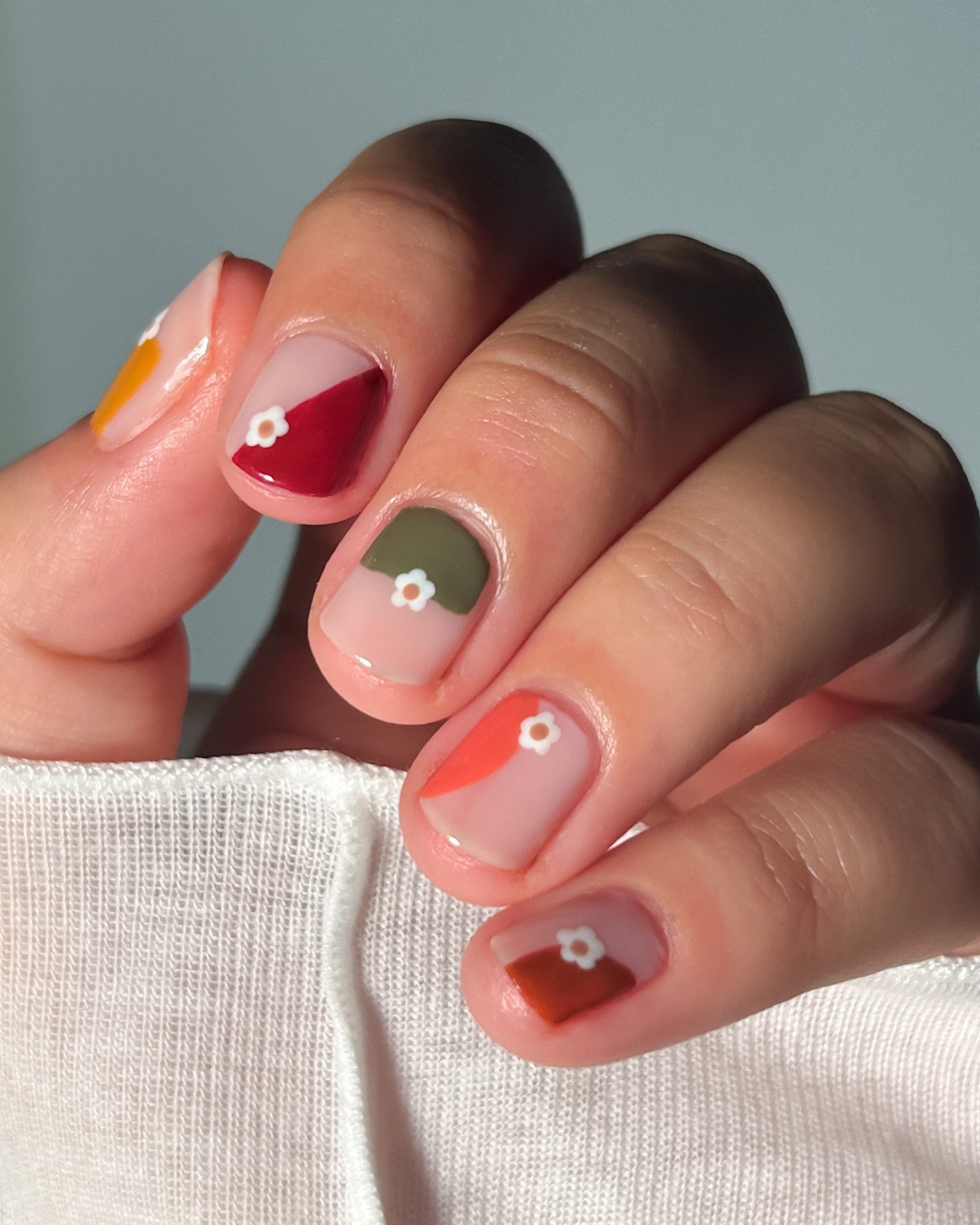 Autumnal Color Block Floral French Tips