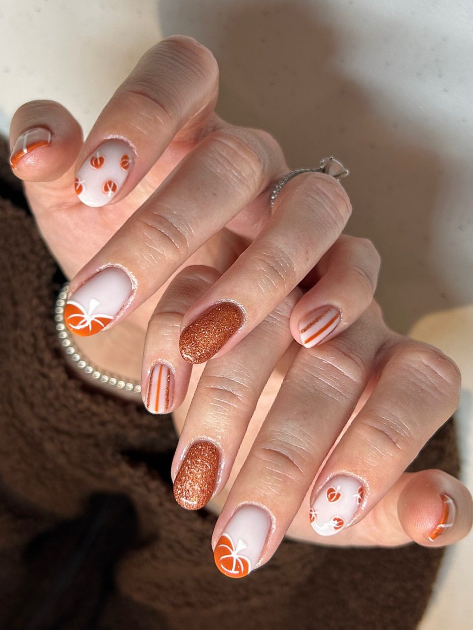 Cute Pumpkin French Tip Fall Nails