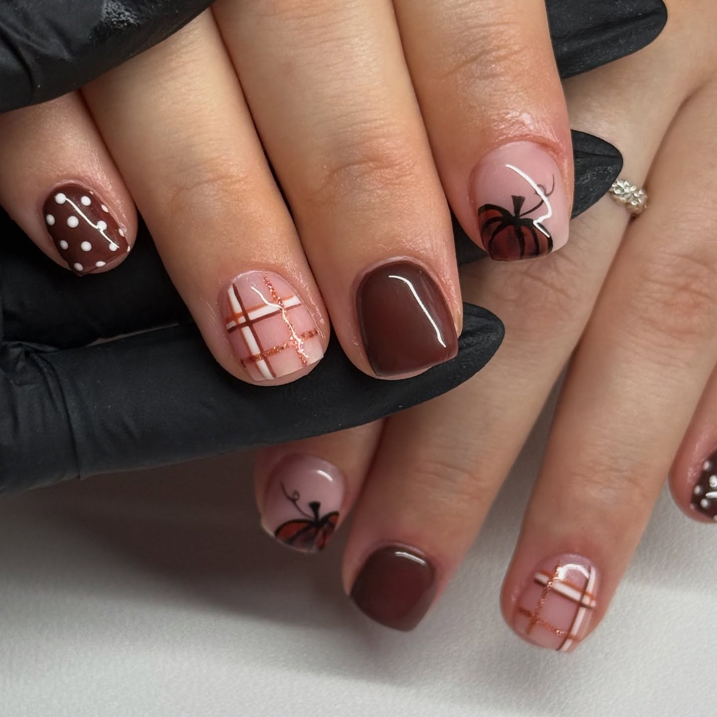 Cozy Pumpkin Plaid & Polka Dot Nails