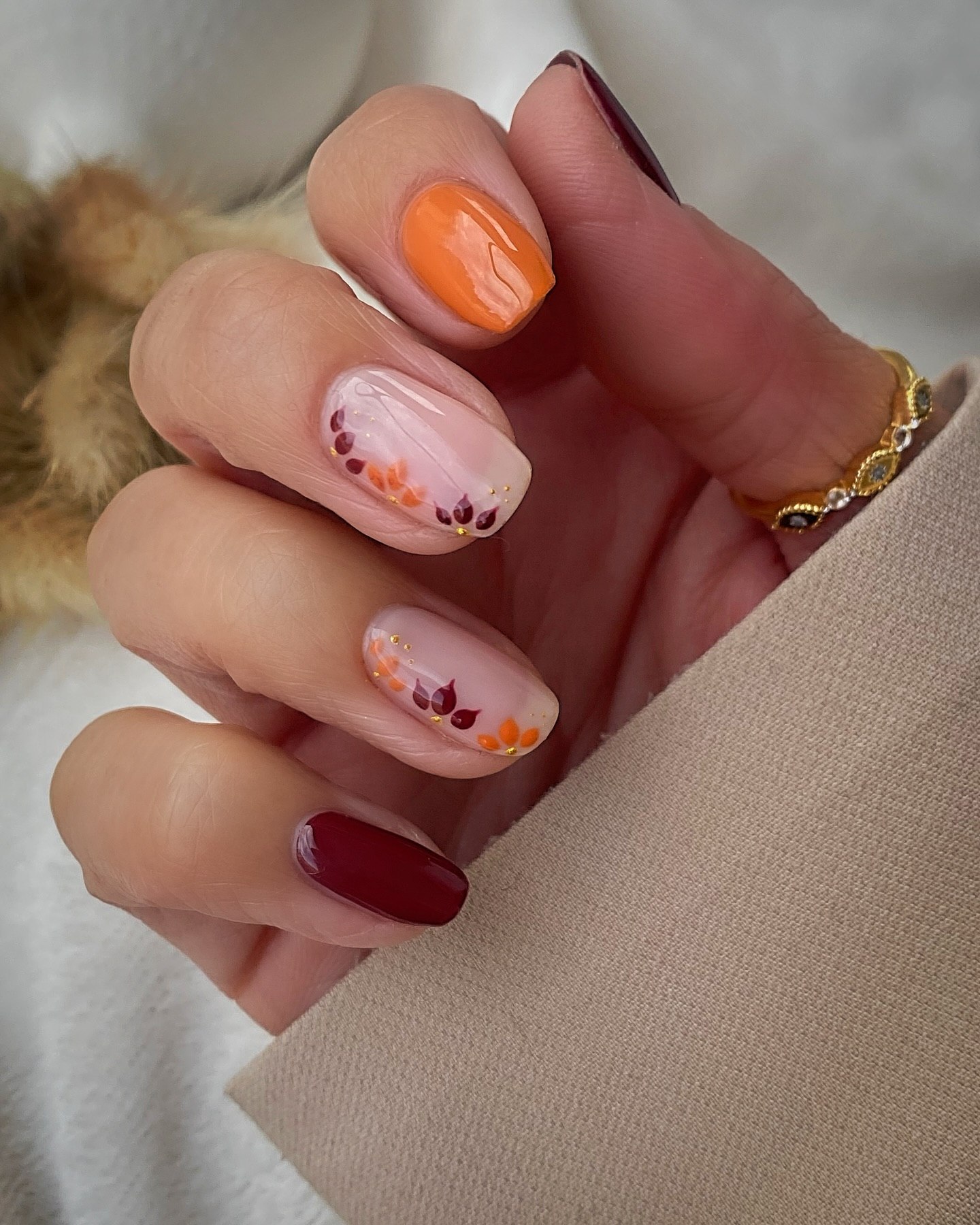 Autumn Leaf Accent Almond Nails