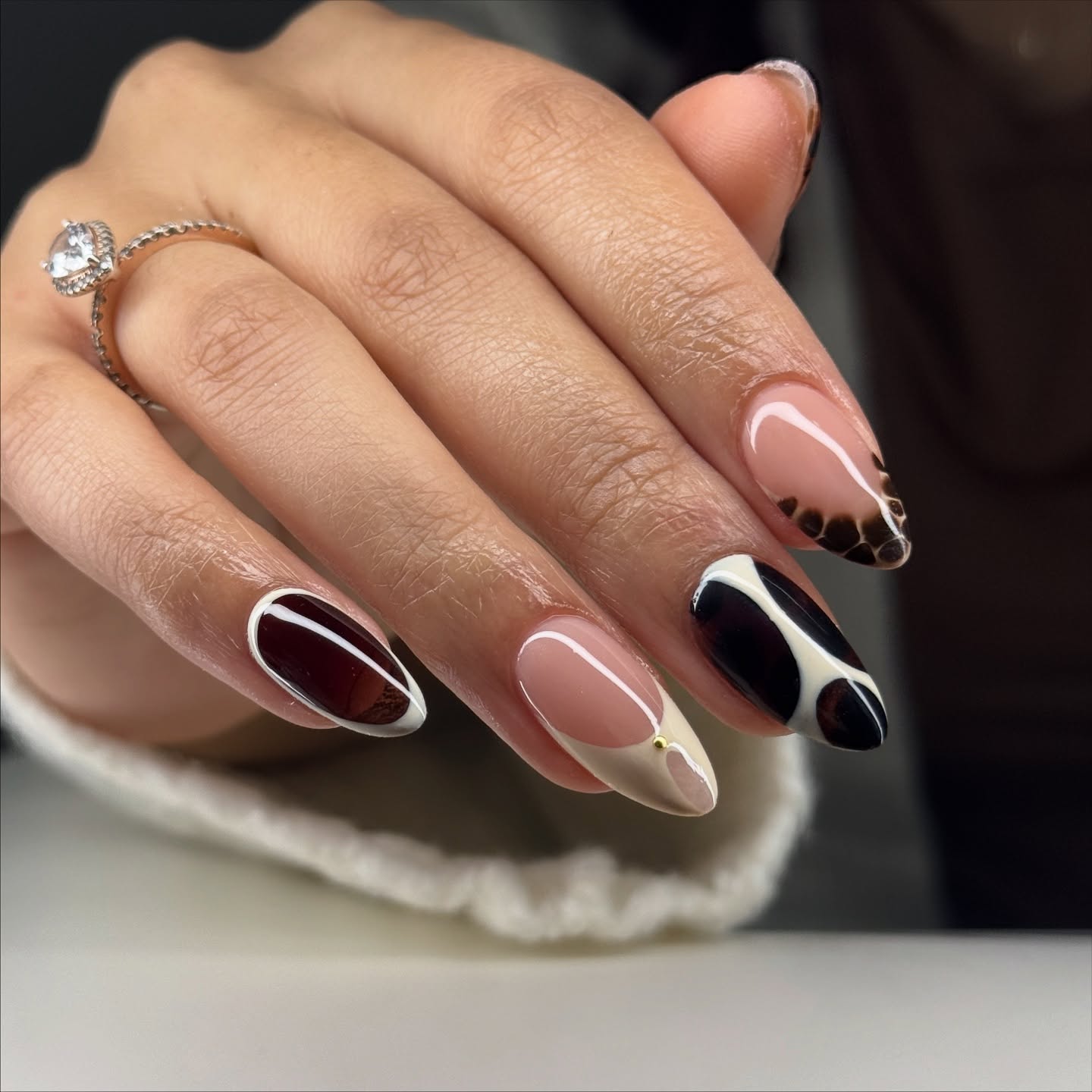 Brown Tortoiseshell French Almond Nails