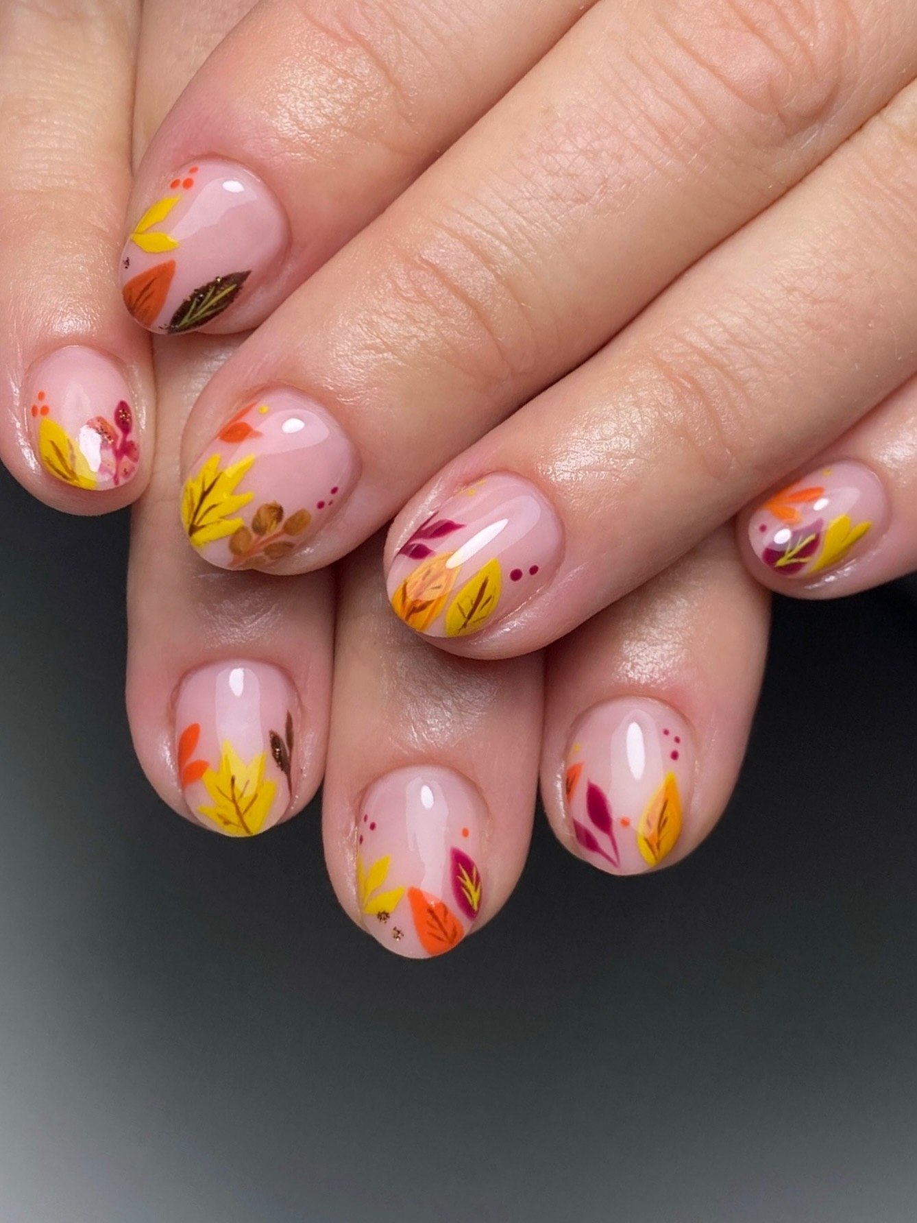 Autumn Leaf Fall Accents on Milky Base