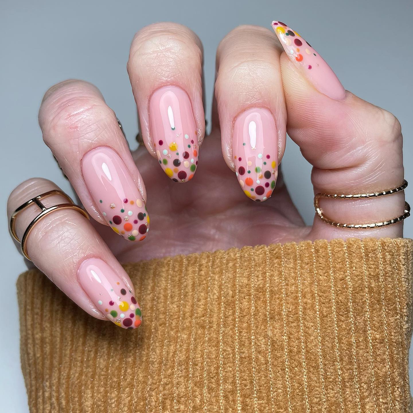 Pink Confetti Dot Almond Nails