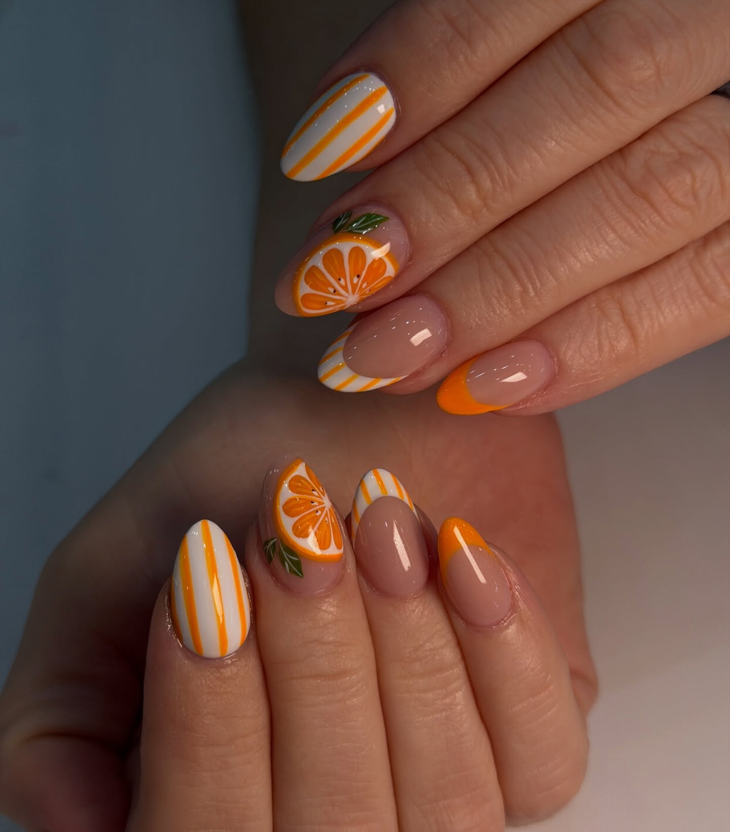 Orange Slice French Tip Almond Nails