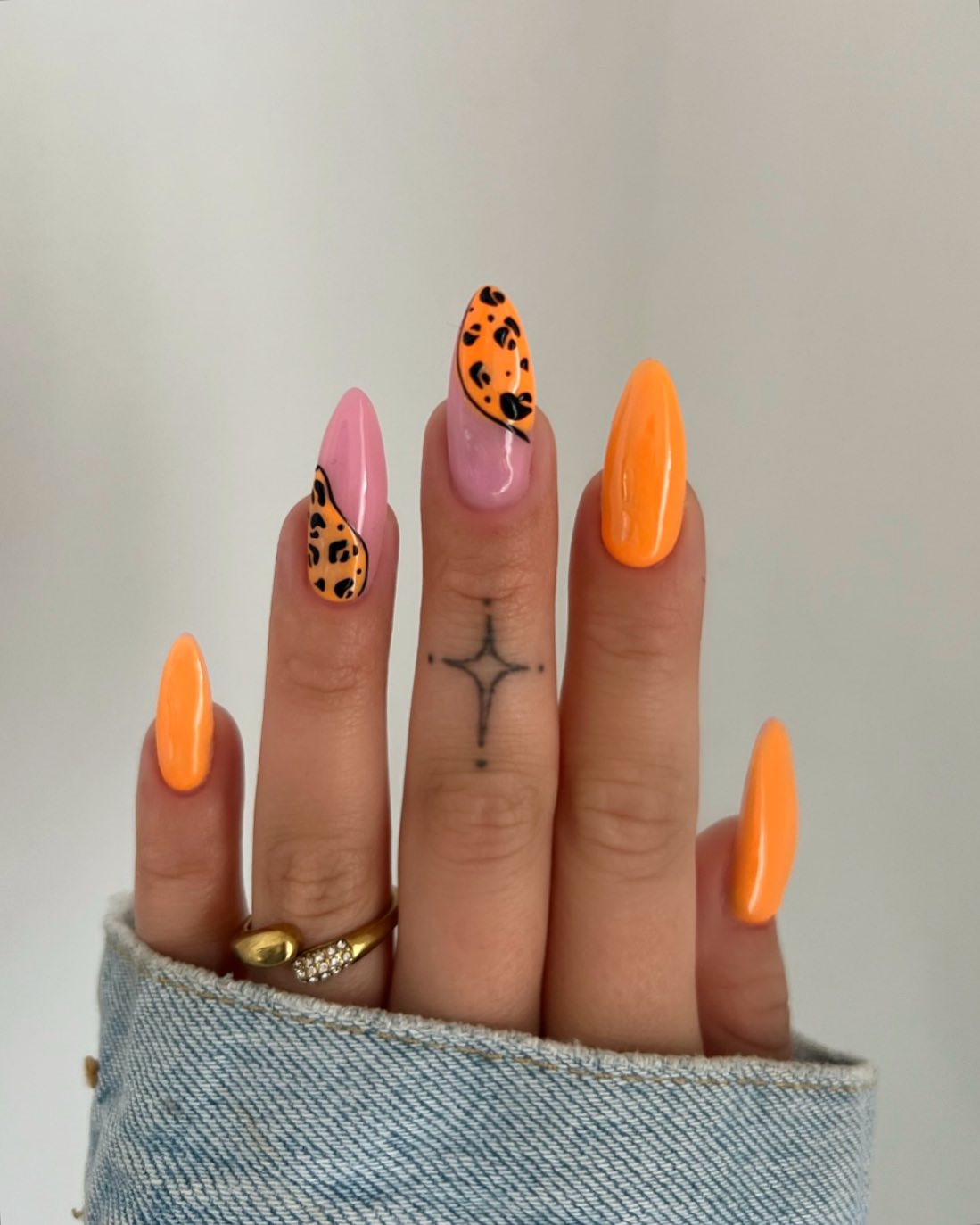 Bright Orange and Pink Leopard French Tips
