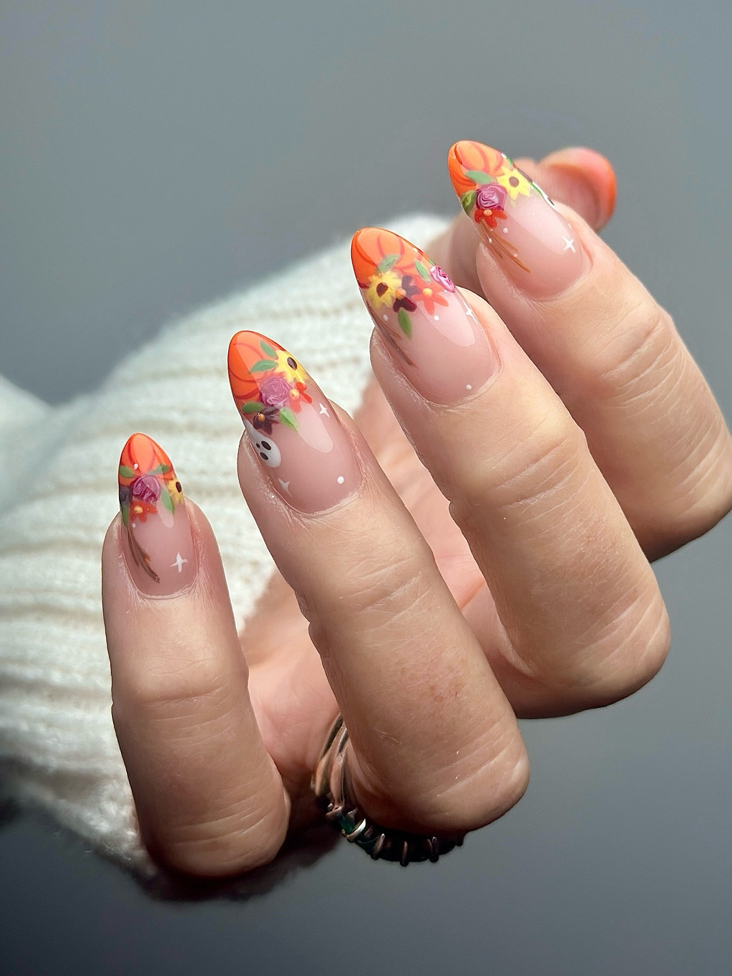 Pumpkin Patch Floral French Tips
