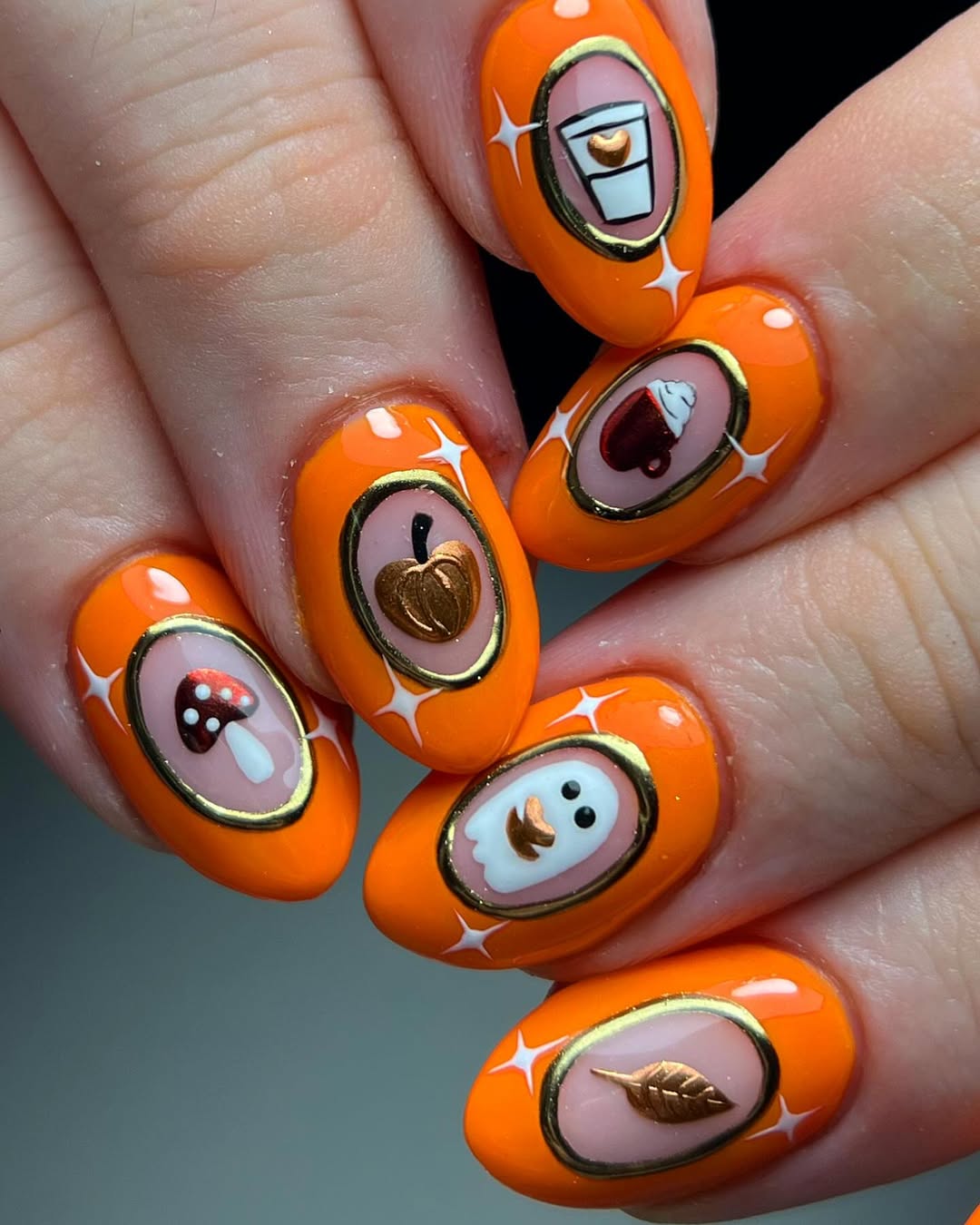 Whimsical Fall Character Oval Nails