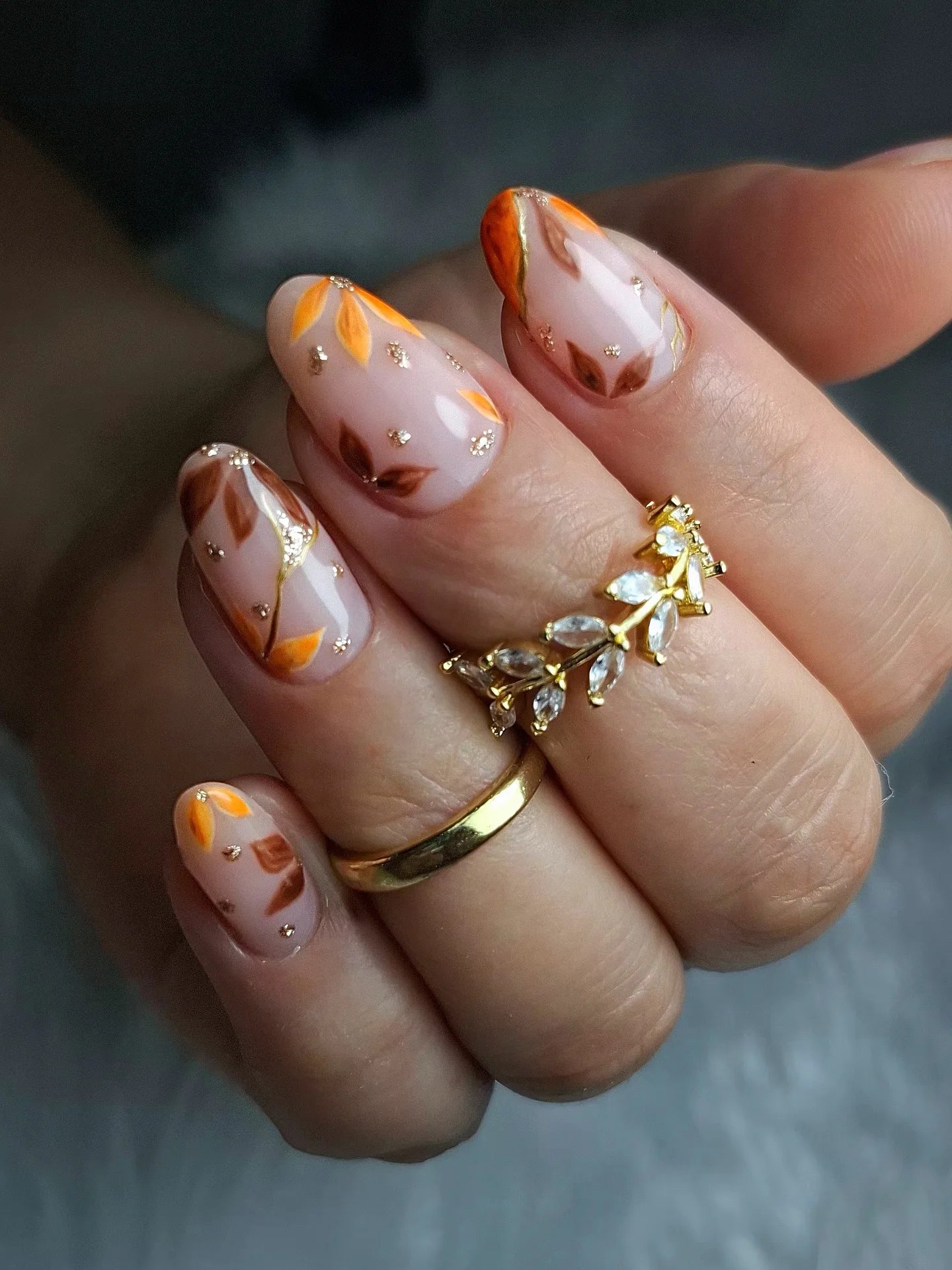 Autumn Leaf Ombre Almond Nails