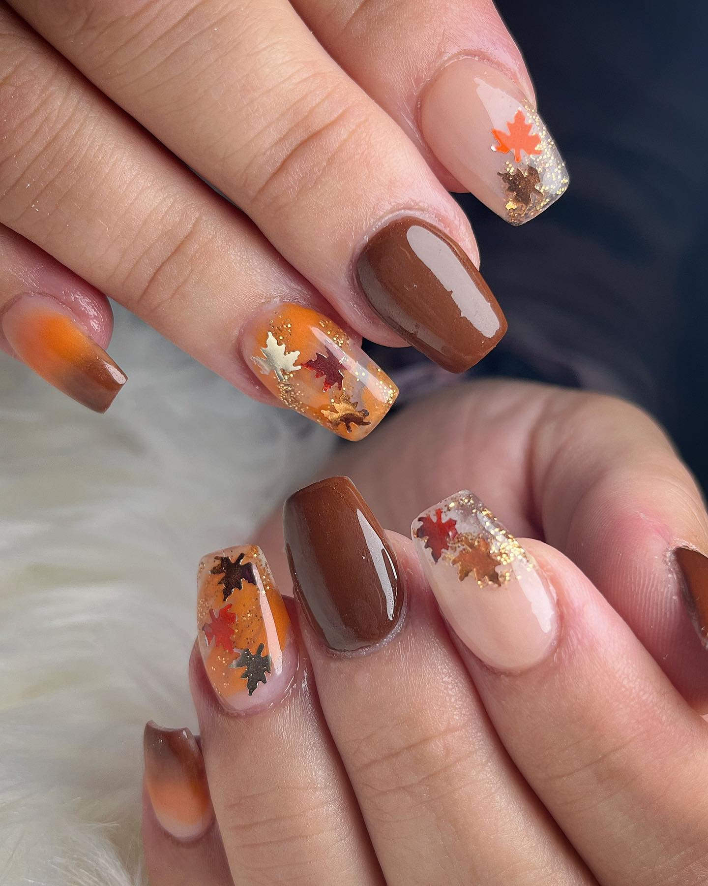 Autumn Leaf Fall Ombre Coffin Nails