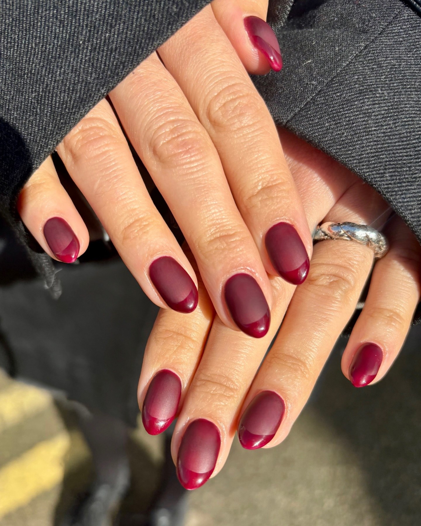 Deep Burgundy Matte French Tip Nails