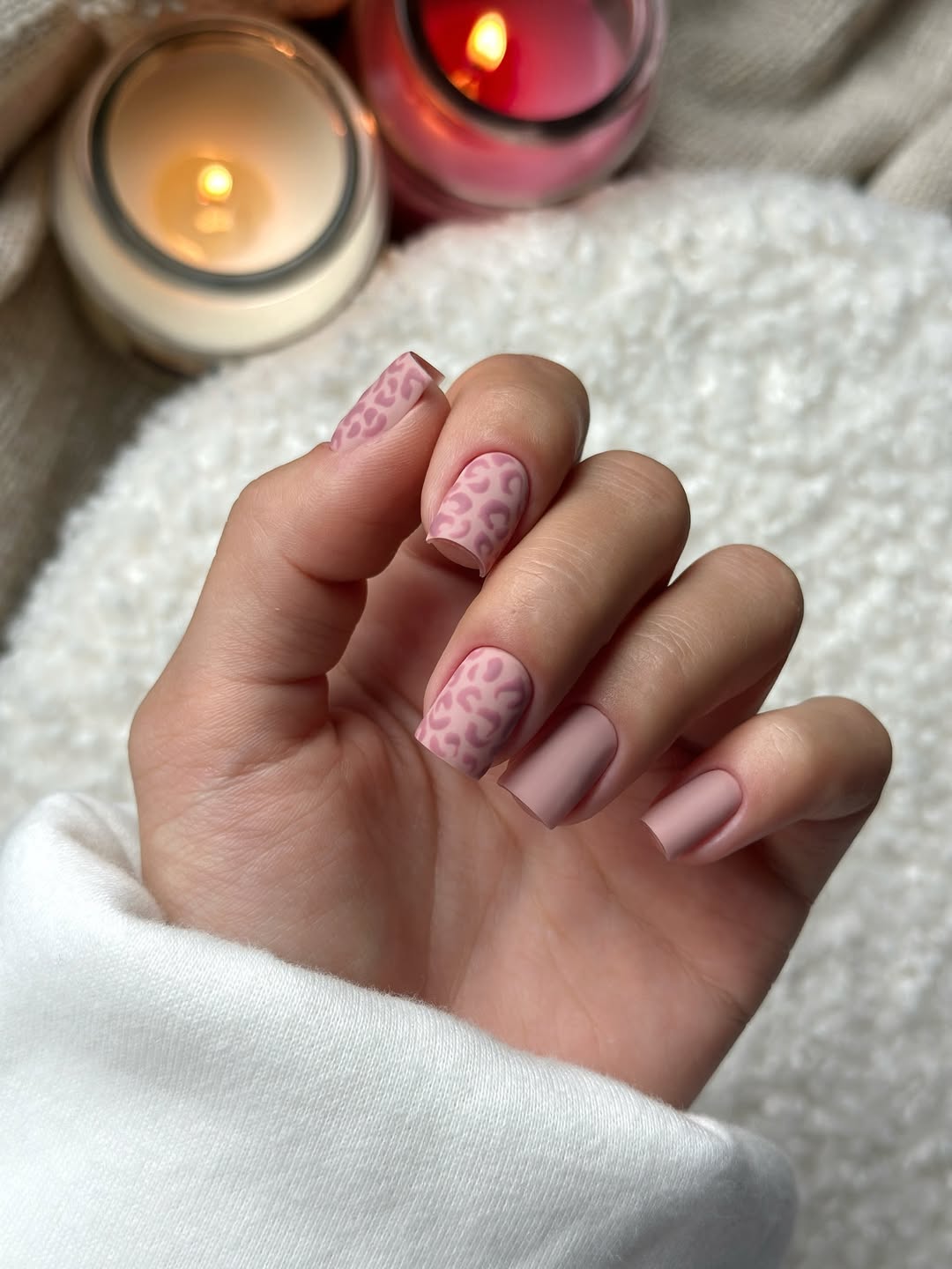 Matte Mauve Leopard Print Square Nails