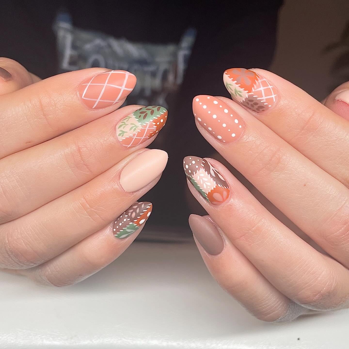 Cozy Patchwork Matte Almond Nails