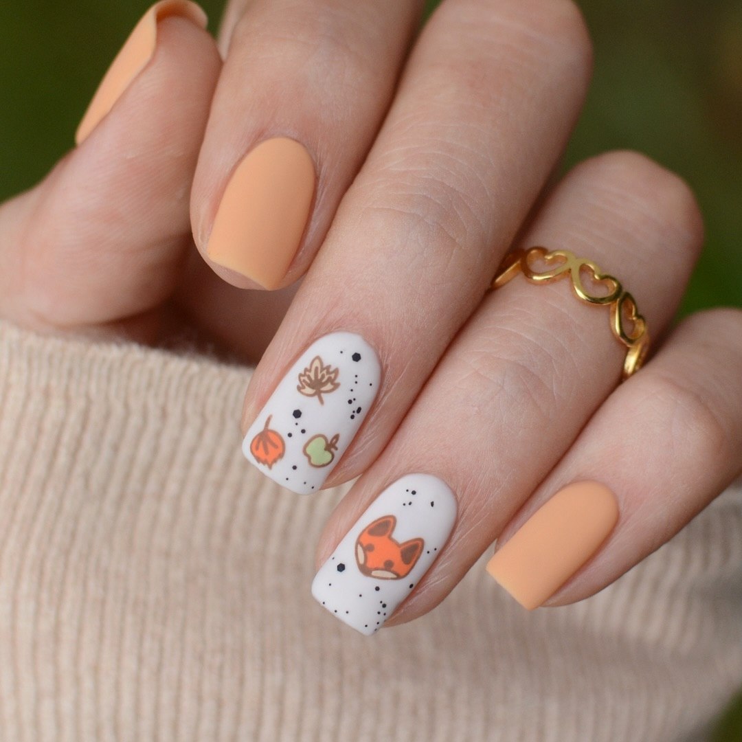 Matte Peach & Fox Fall Nail Art