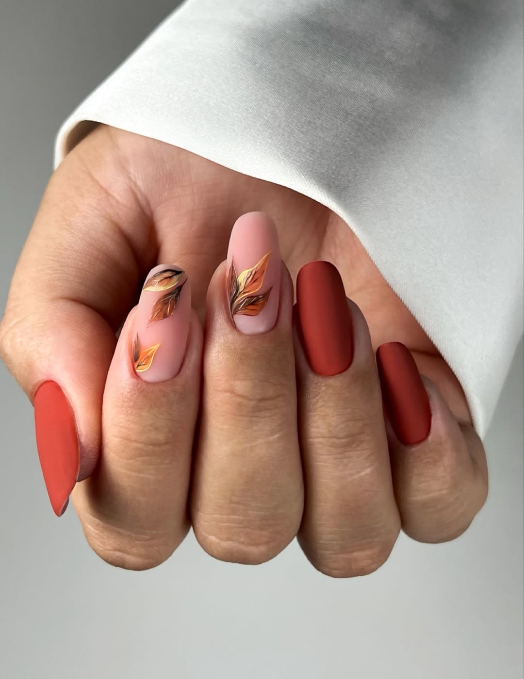 Matte Autumn Leaf Accent Nails