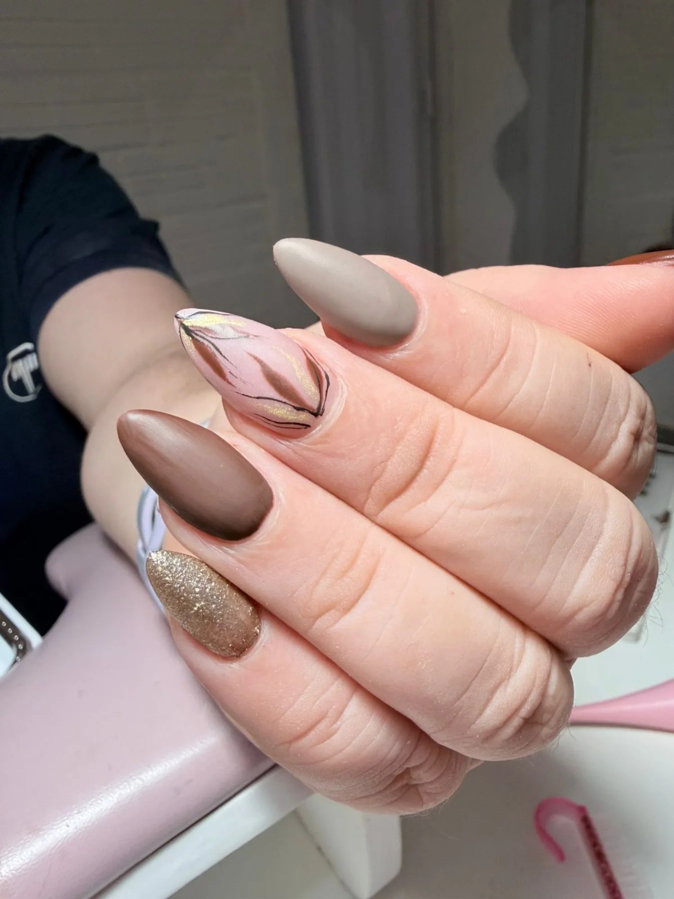 Matte Taupe And Brown Ombre Almond Nails