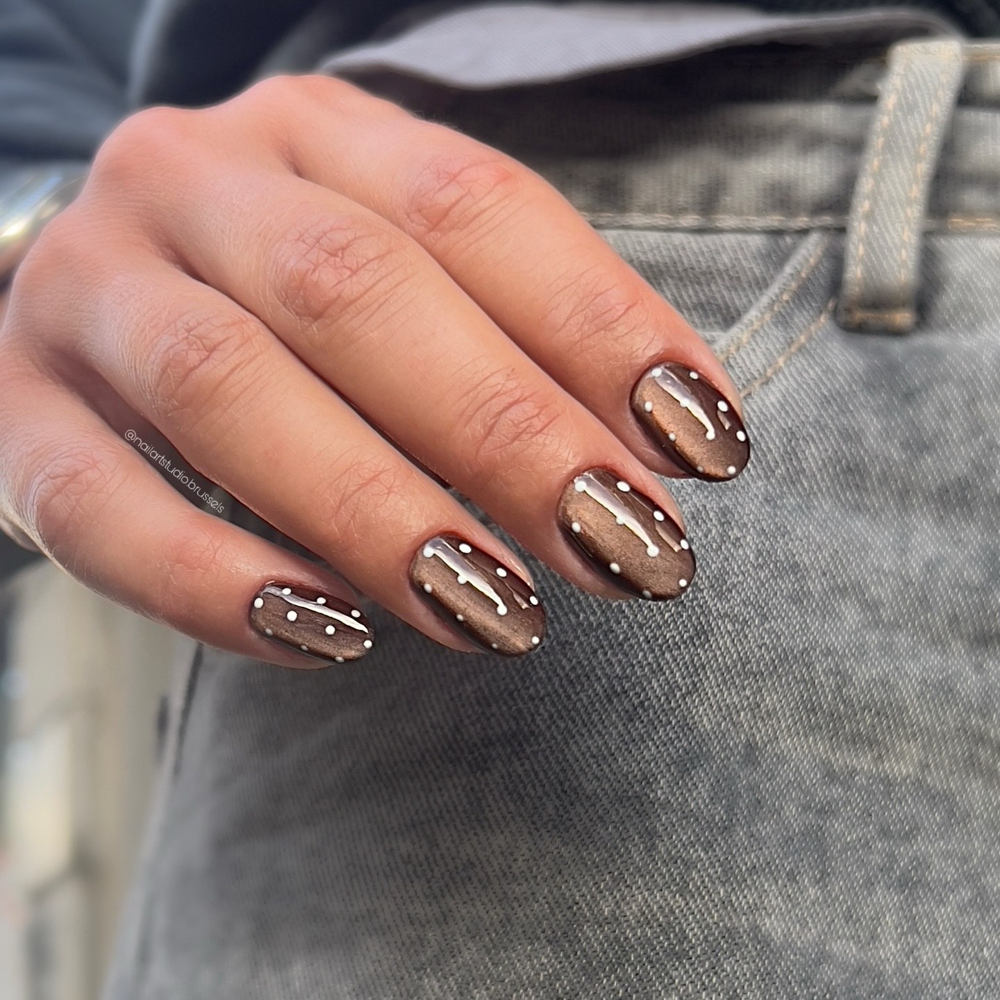 Chocolate Cat Eye with White Polka Dot Accent
