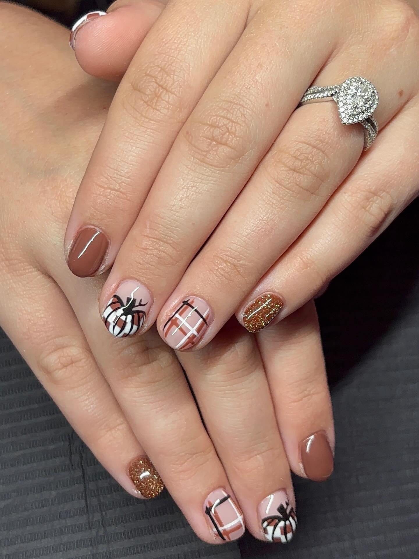 Cute Pumpkin Plaid Fall Nail Art