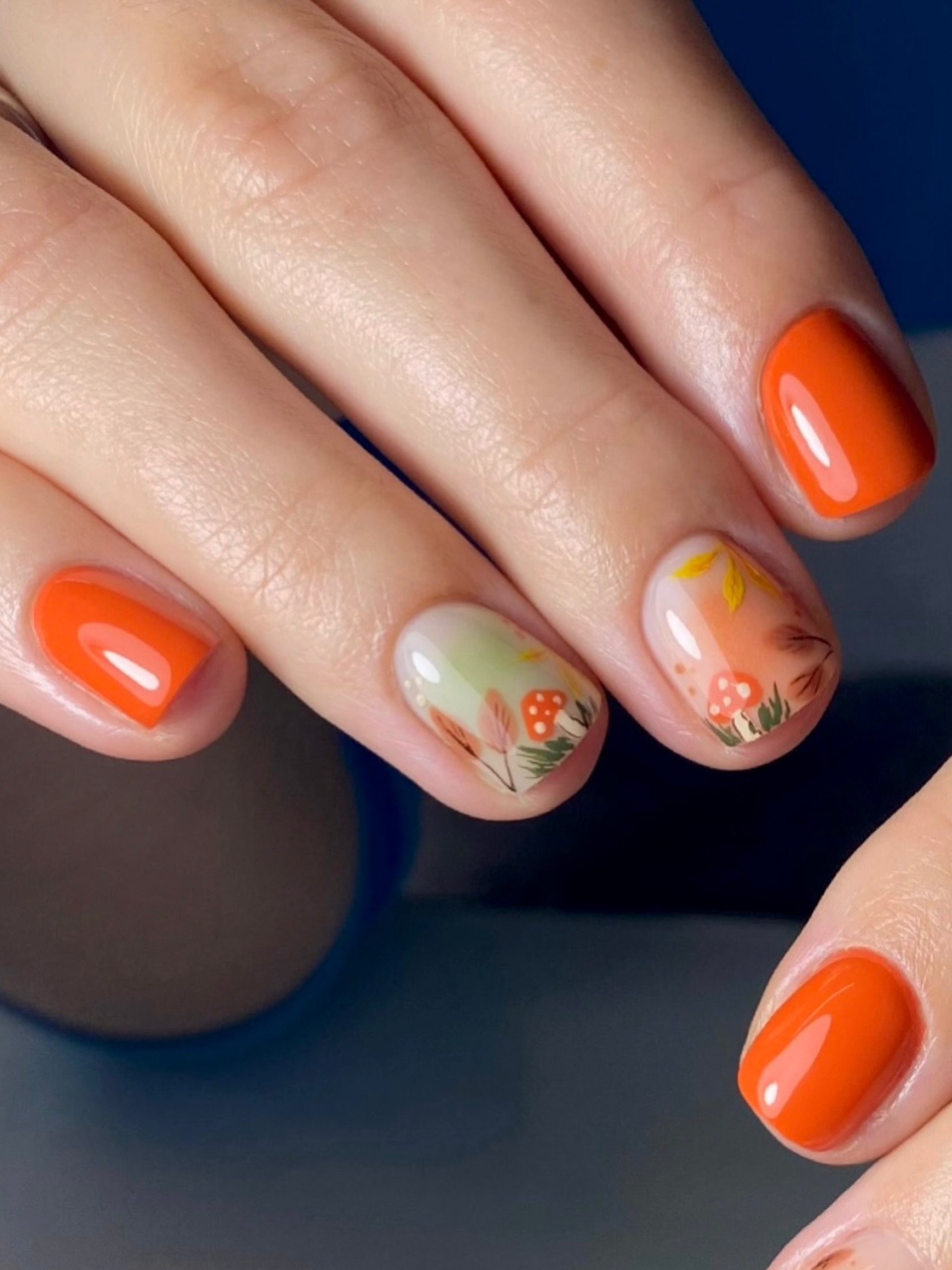 Glossy Pumpkin Spice Fall Forest Nails