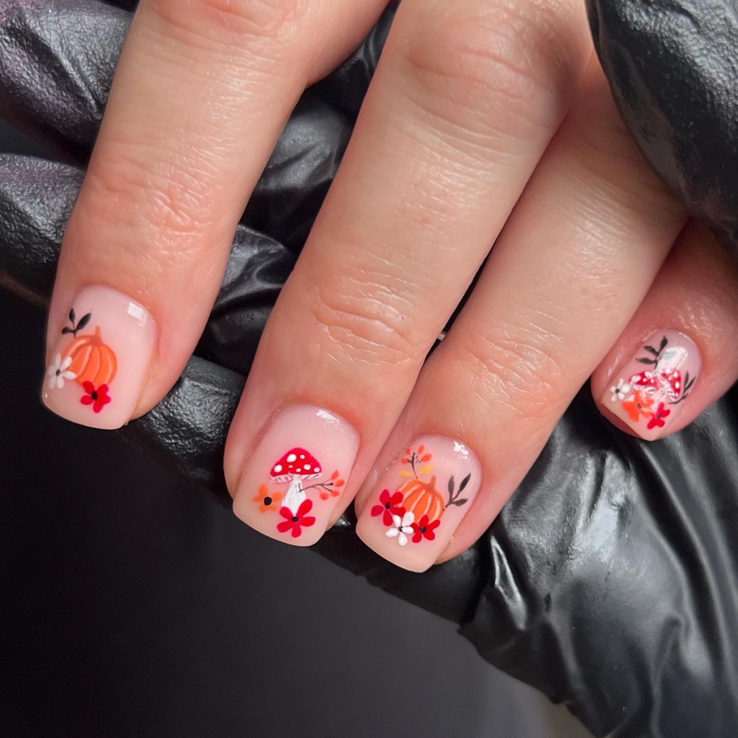 Cute Fall Mushroom and Pumpkin Nail Art