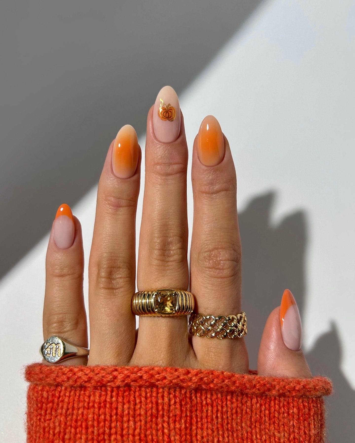 Orange Ombre French Tip Pumpkin Nails