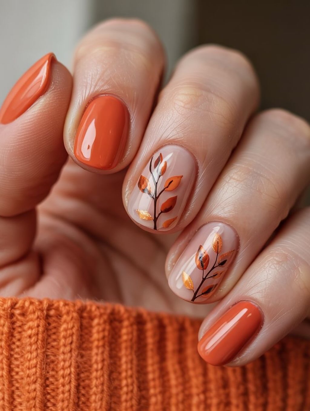 Glossy Burnt Orange Fall Leaf Accents