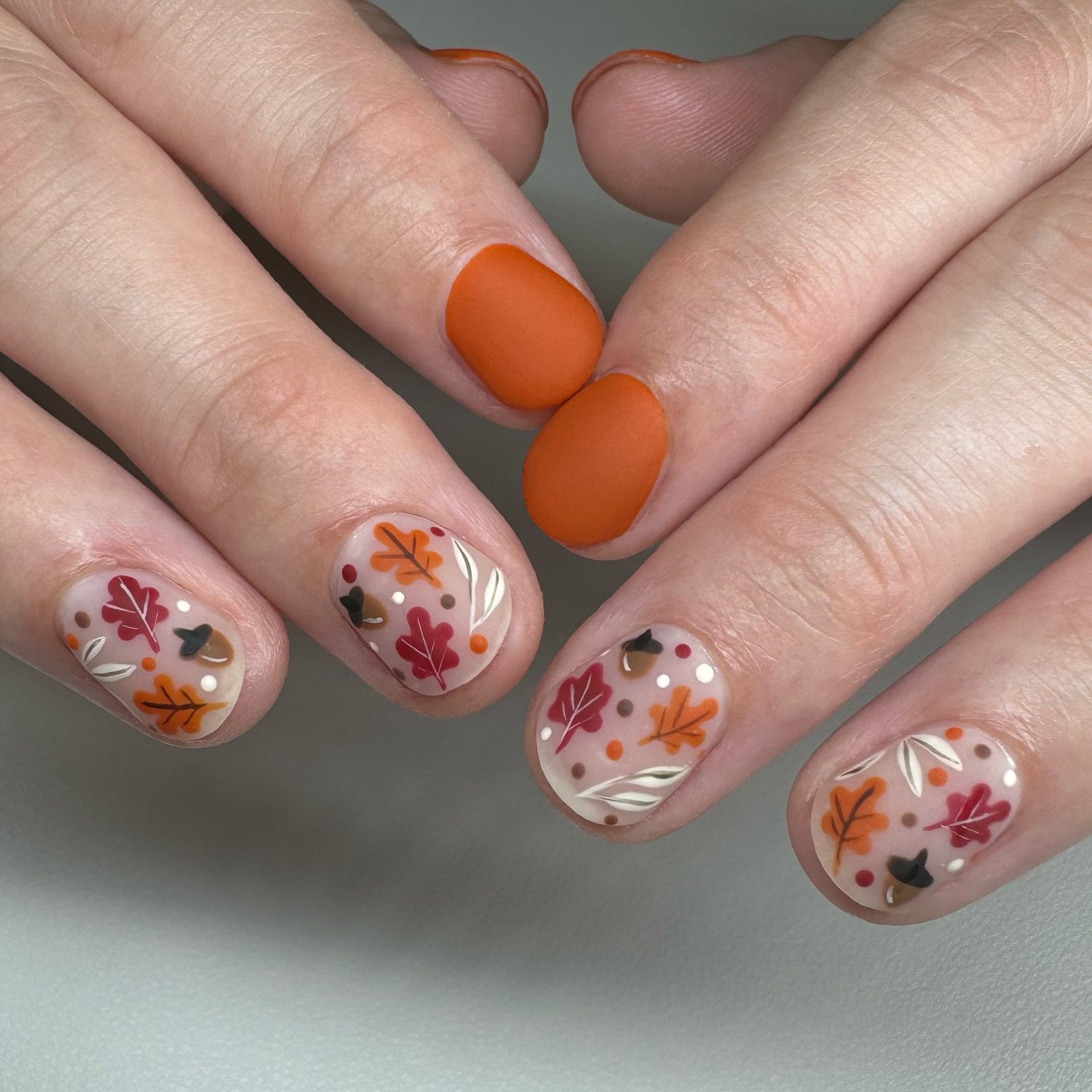 Matte Orange Accent With Transparent Fall Leaf Art