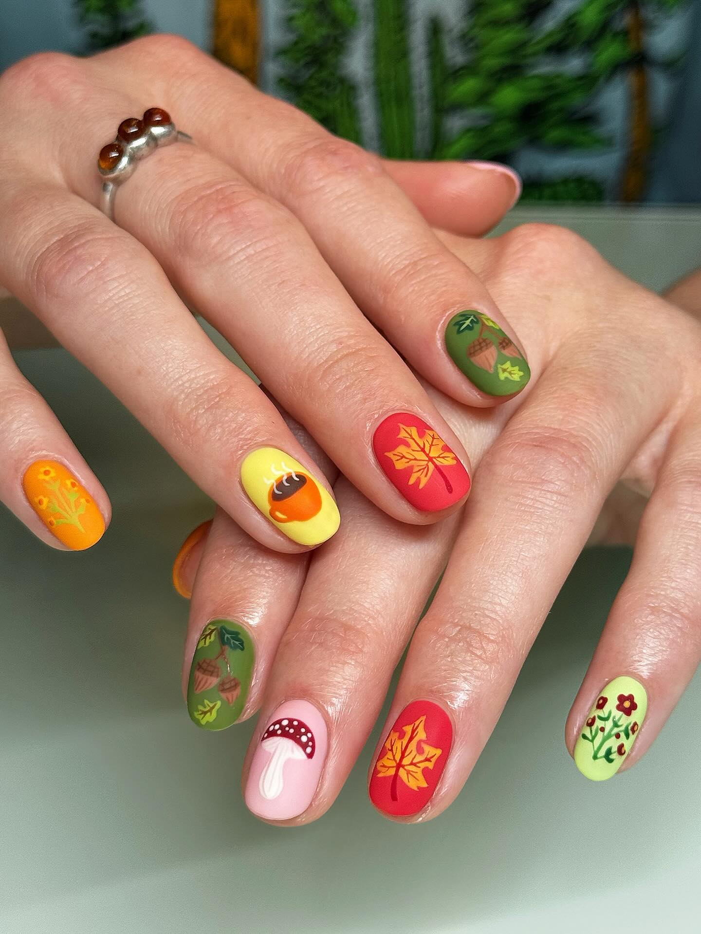Whimsical Fall Harvest Matte Nail Art
