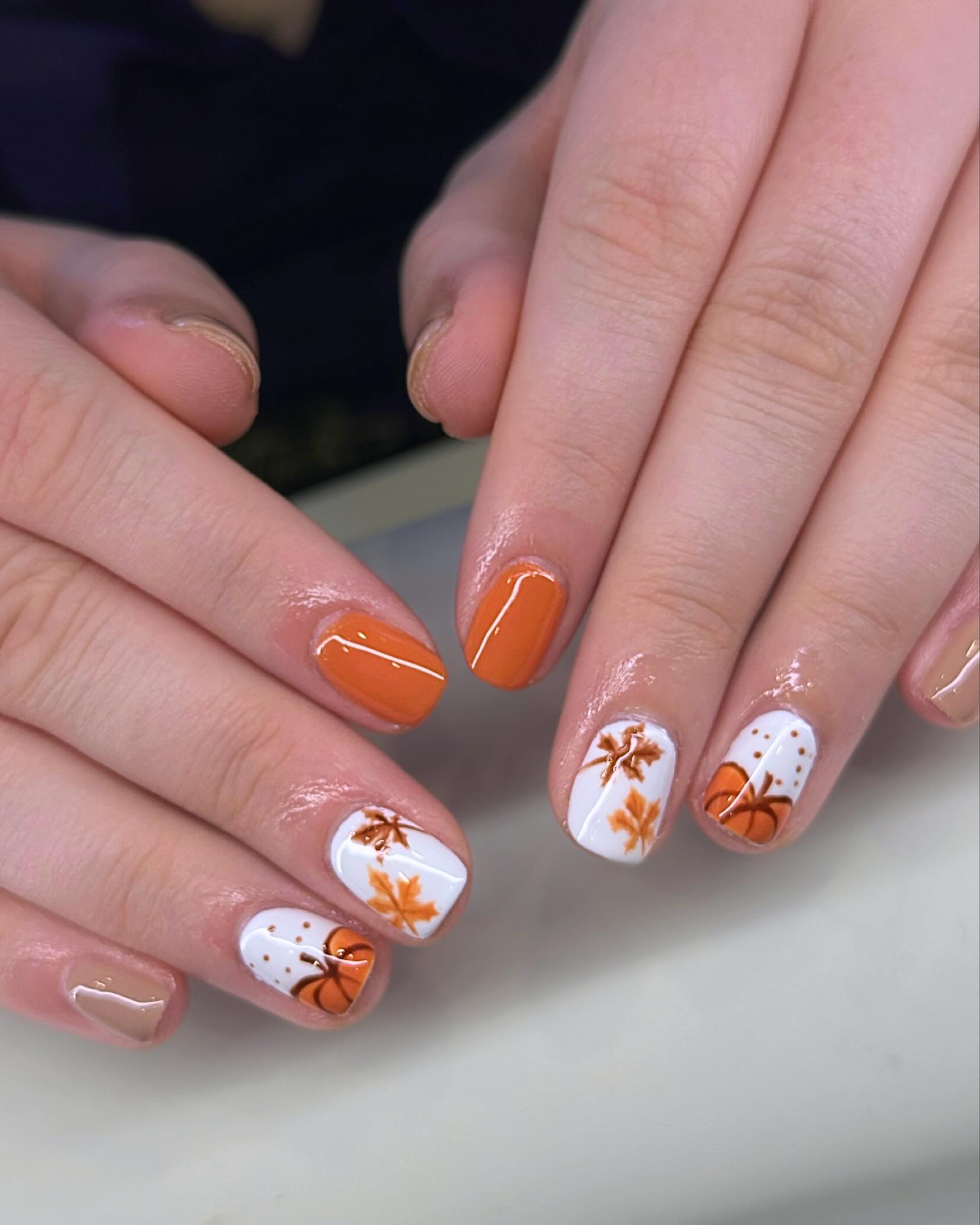 Pumpkin Spice Fall Leaf Accented French Tips
