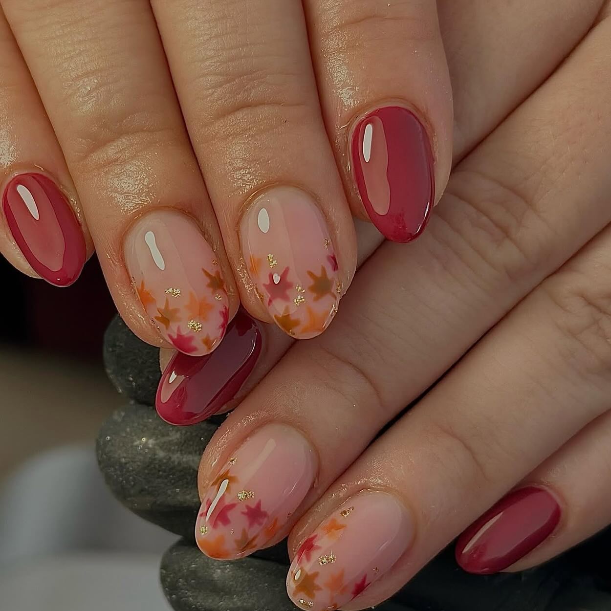 Autumn Leaves Gradient Almond Nails