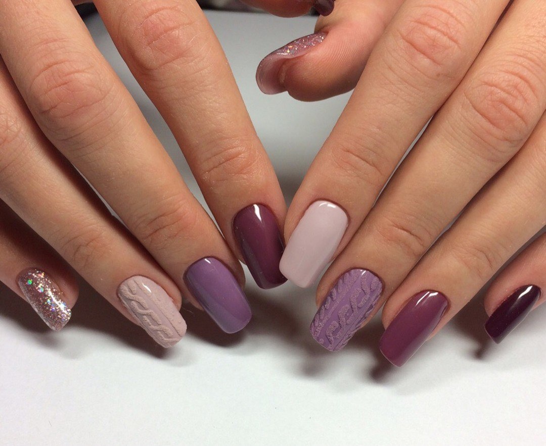Cozy Lavender Cable Knit Square Nails