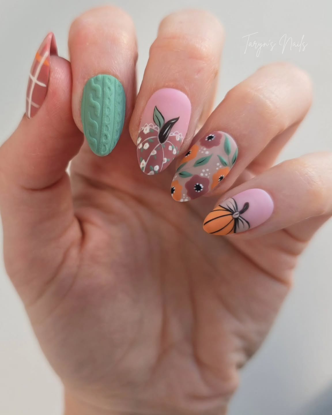 Cozy Sweater Pumpkin Patch Almond Nails