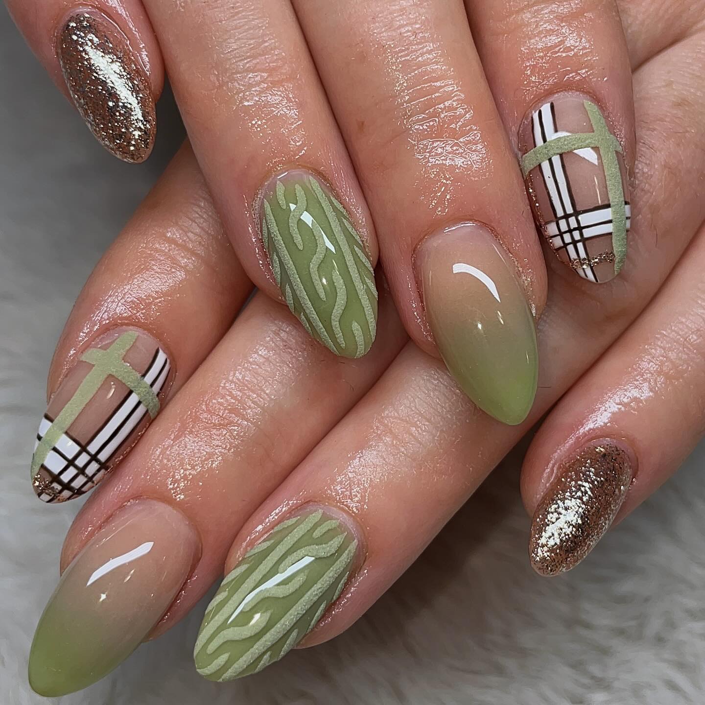 Cozy Plaid and Cable Knit Almond Nails