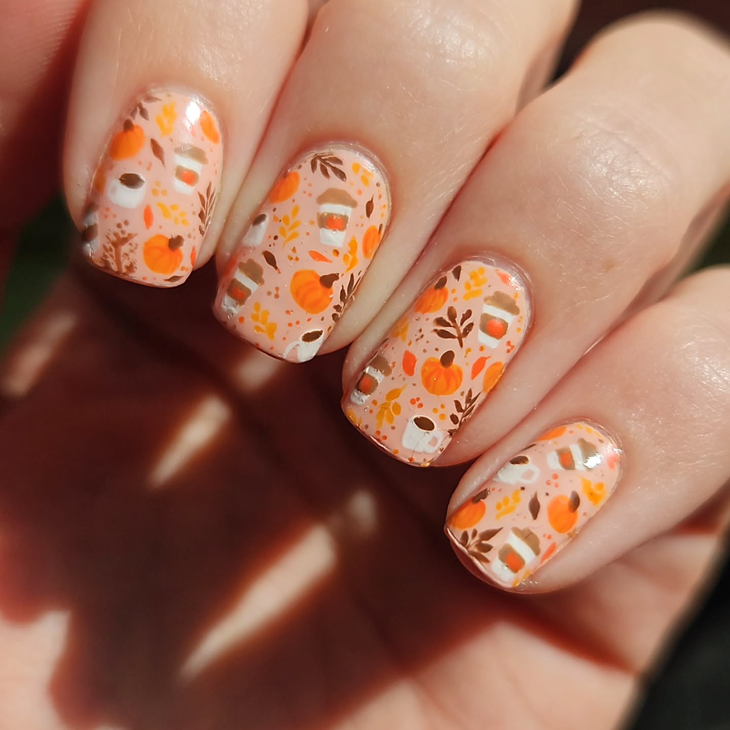 Cozy Autumn Pumpkin Spice Latte Nails